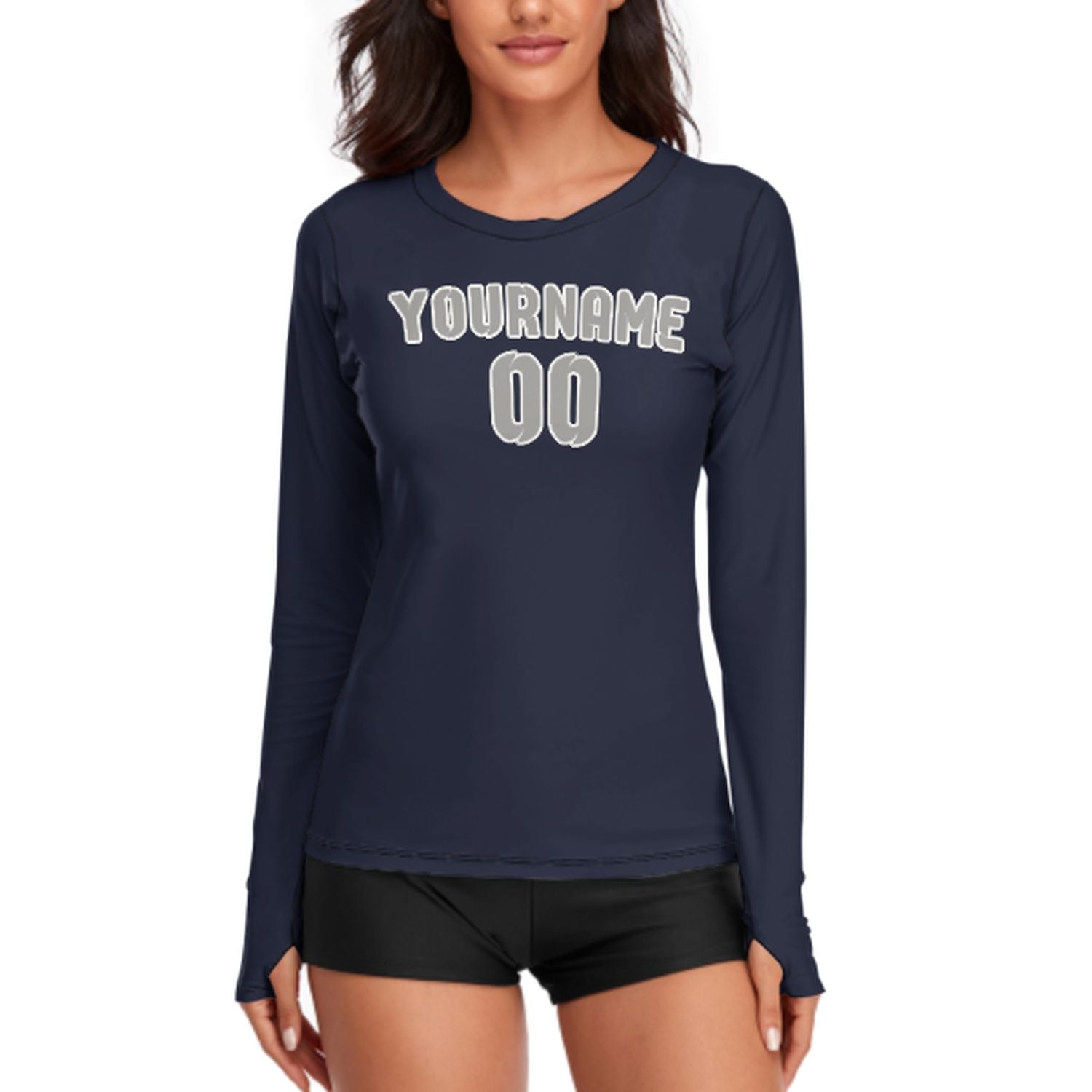 Maßgeschneidertes Stahlblau Grau Damen Langarmshirt