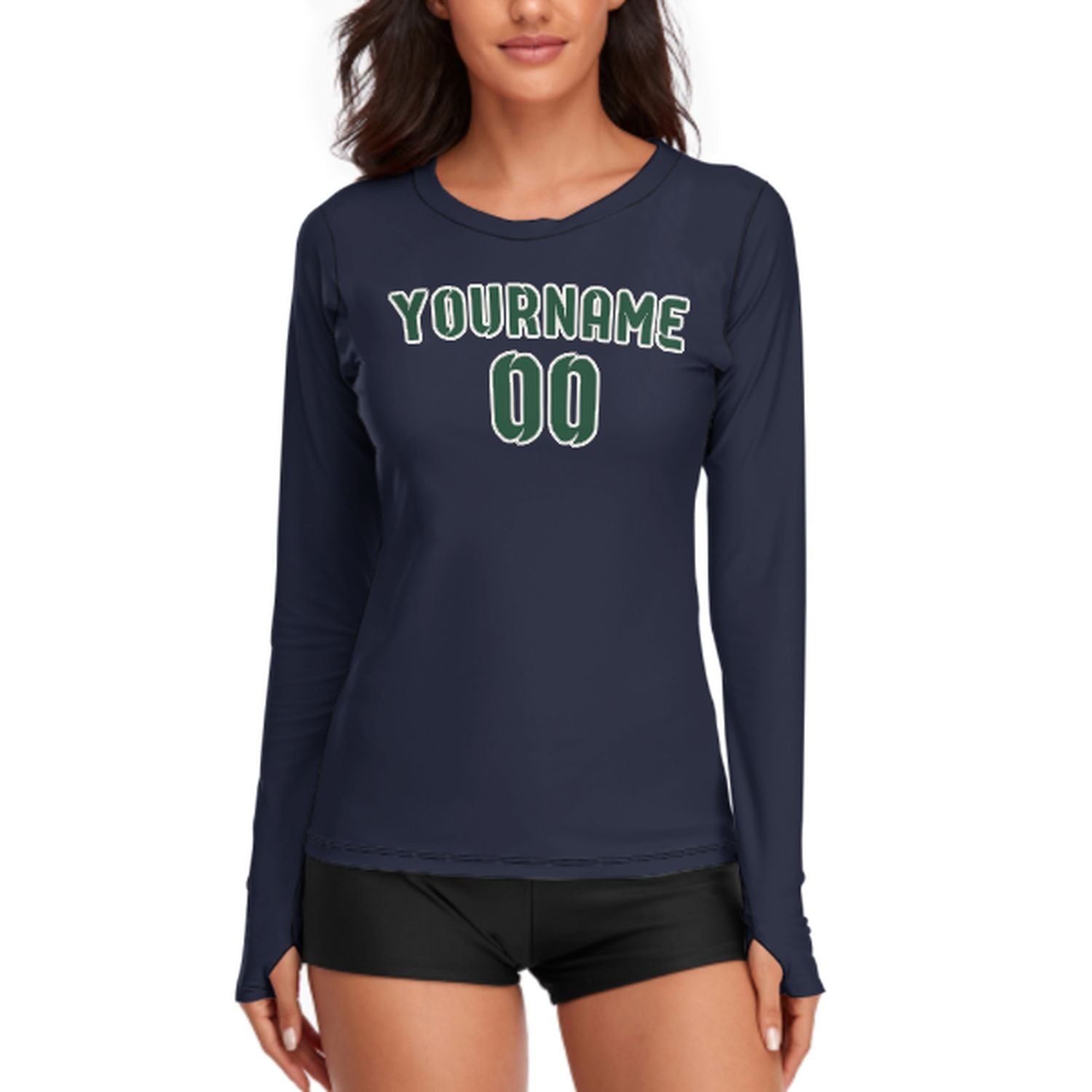 Maßgeschneidertes Stahlblau Moosgrün Damen Langarmshirt