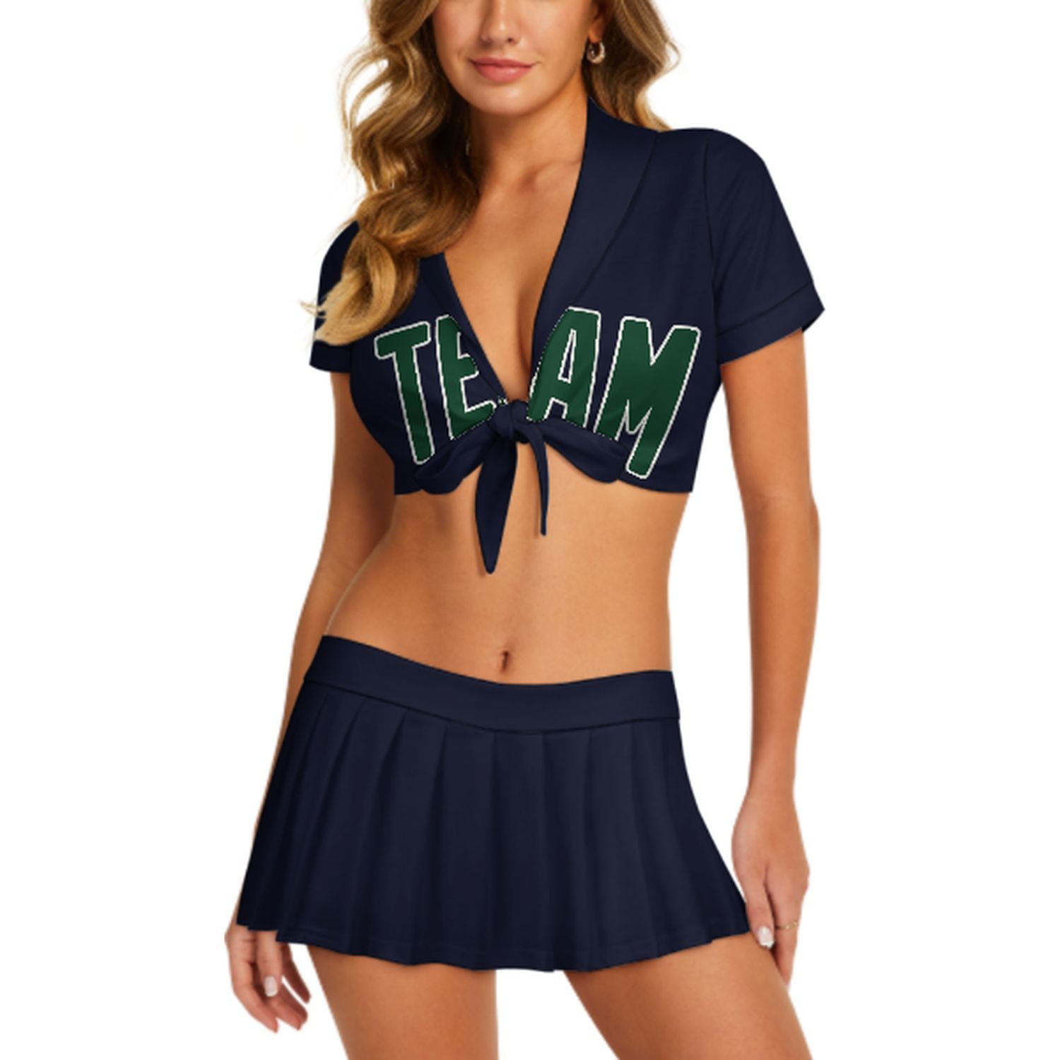 Maßgeschneidertes Stahlblau Moosgrün Cheerleader Outfit Set