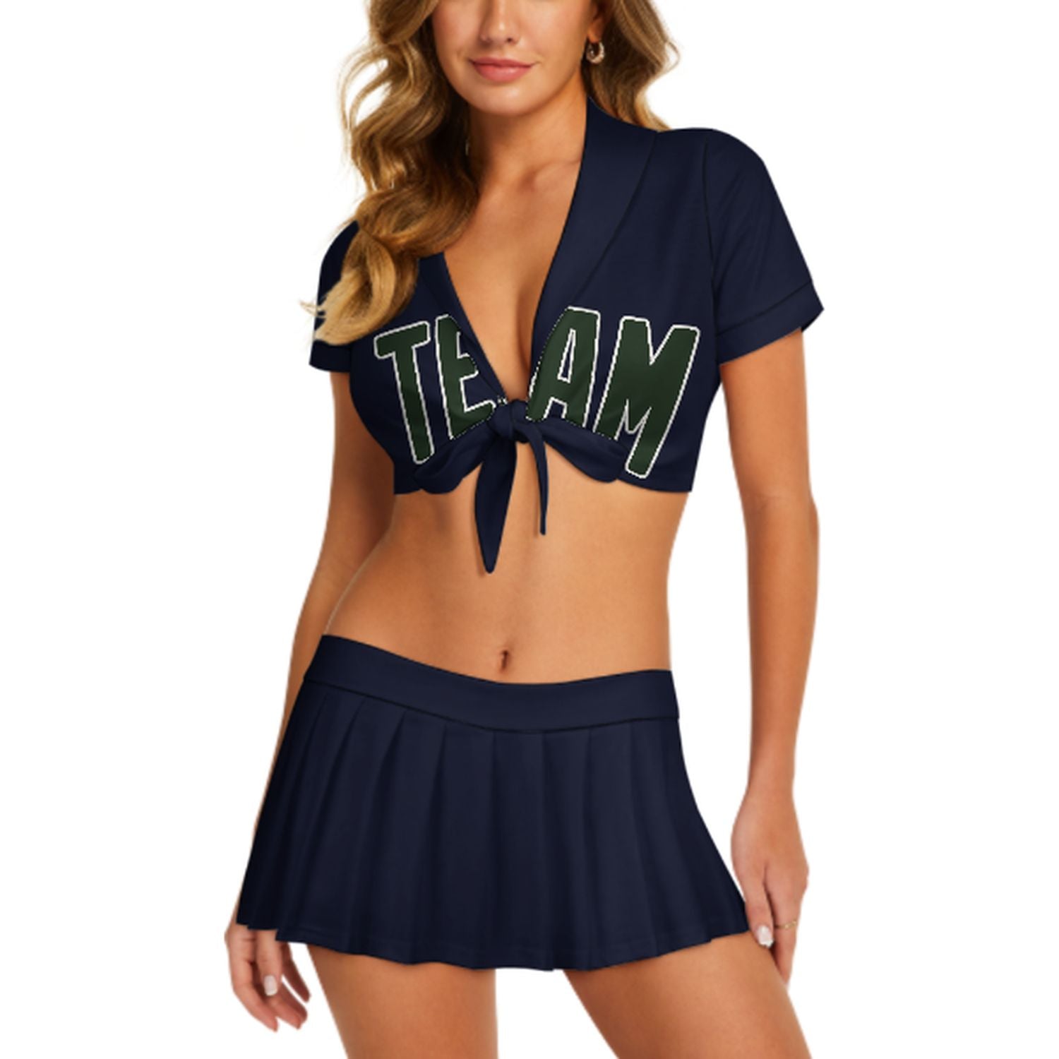 Maßgeschneidertes Stahlblau Tannengrün Cheerleader Outfit Set