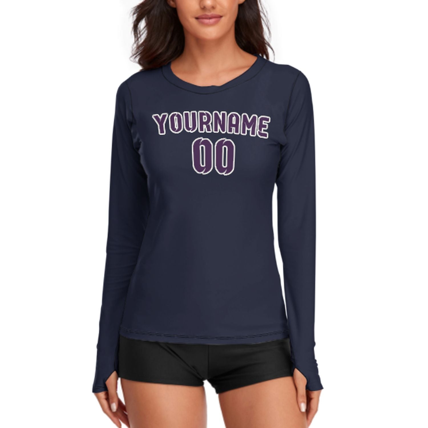 Maßgeschneidertes Stahlblau Lila Damen Langarmshirt