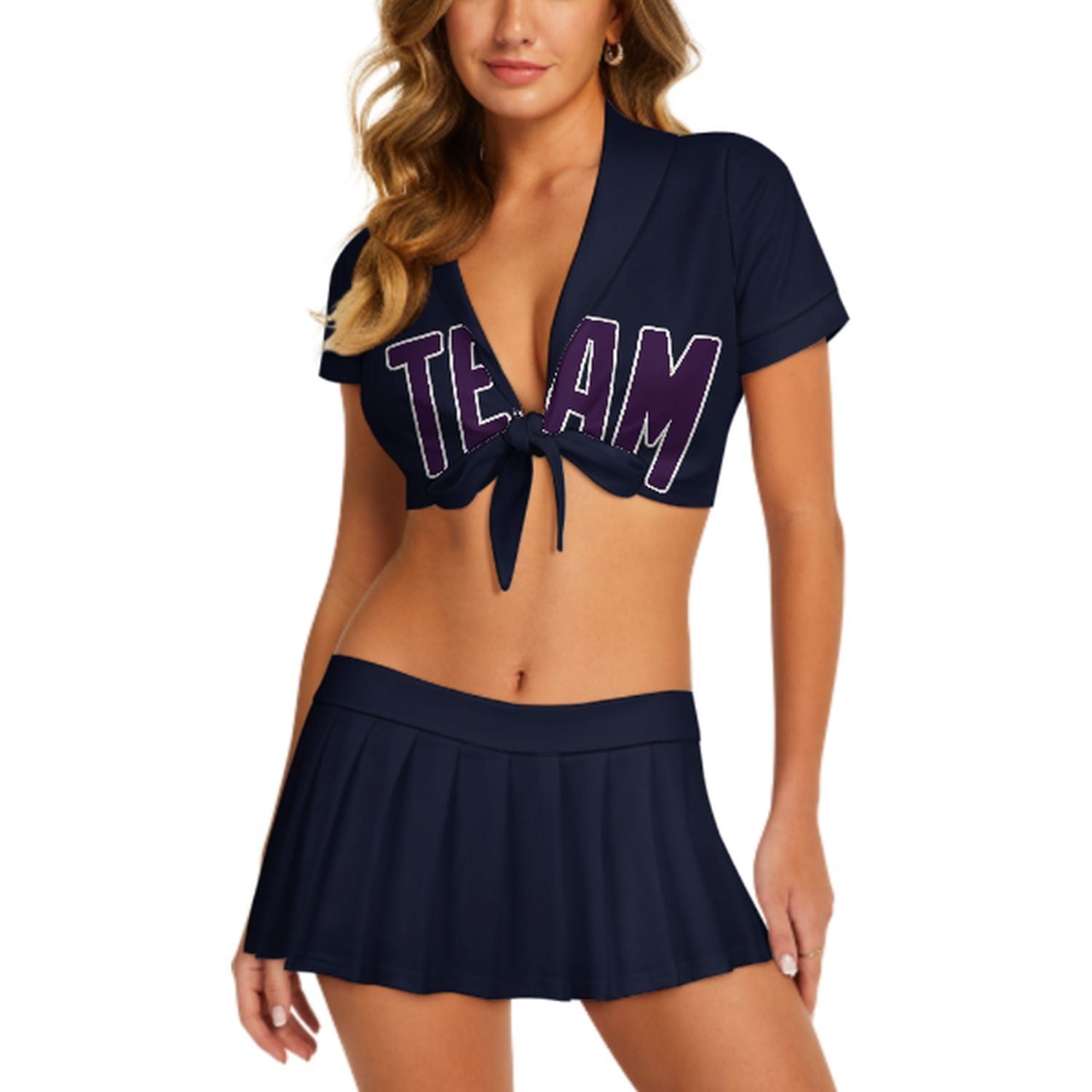 Maßgeschneidertes Stahlblau Lila Cheerleader Outfit Set
