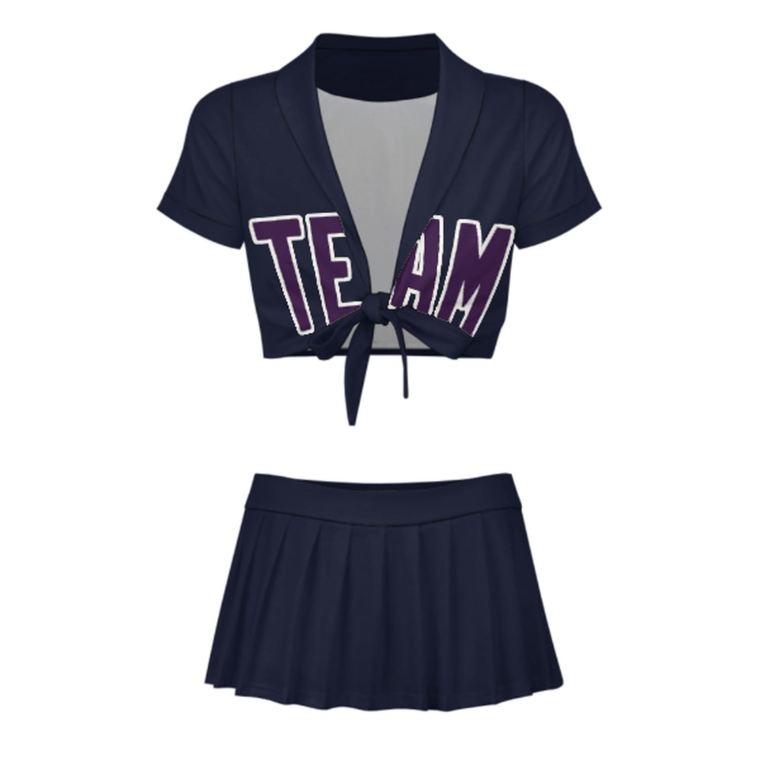 Maßgeschneidertes Stahlblau Lila Cheerleader Outfit Set