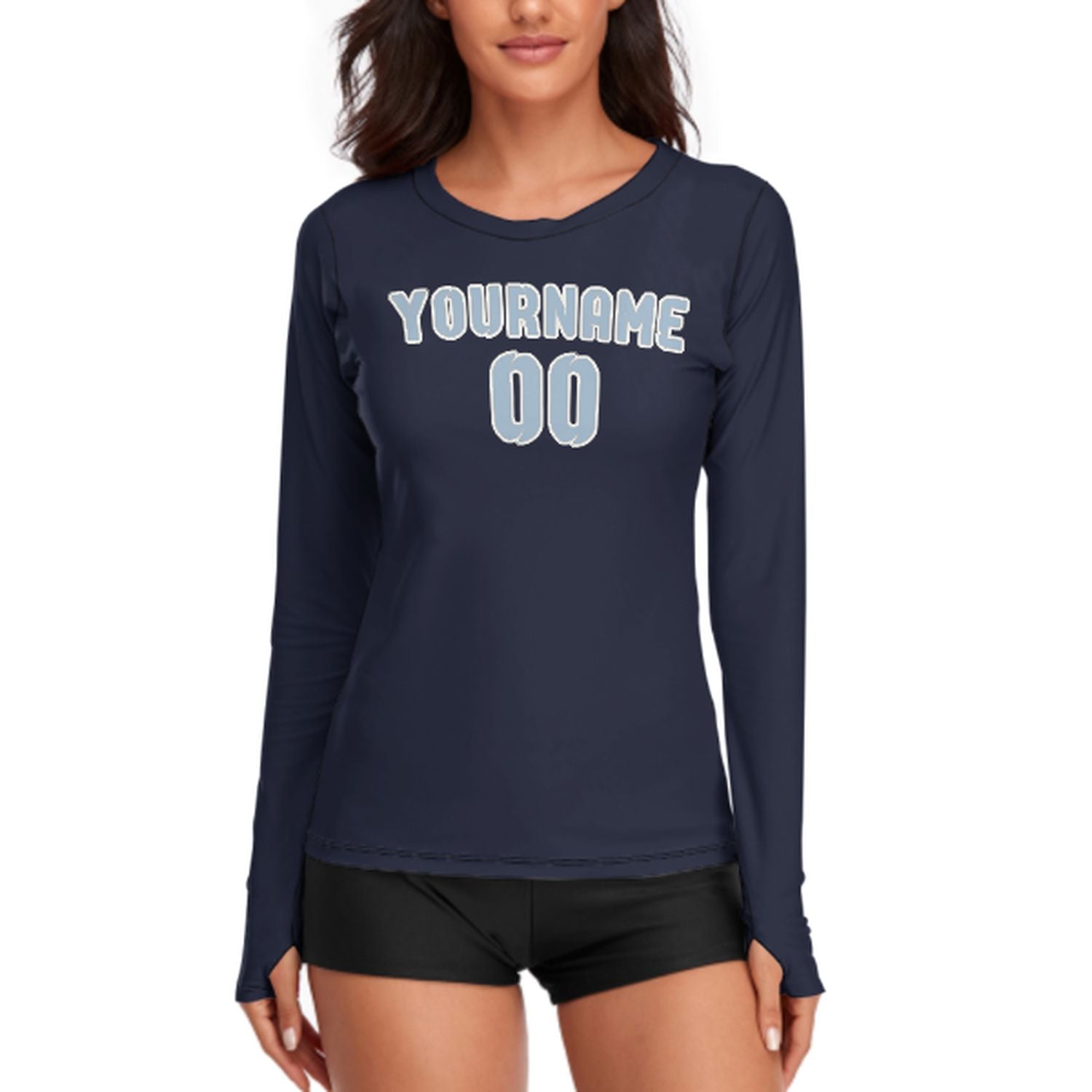 Maßgeschneidertes Stahlblau Hellblau Damen Langarmshirt