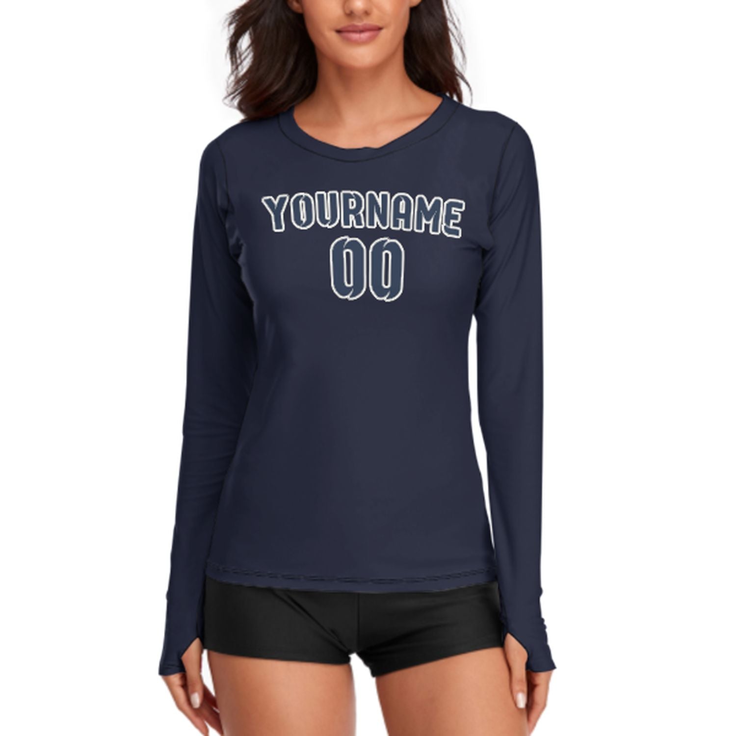 Maßgeschneidertes Stahlblau Marineblau Damen Langarmshirt
