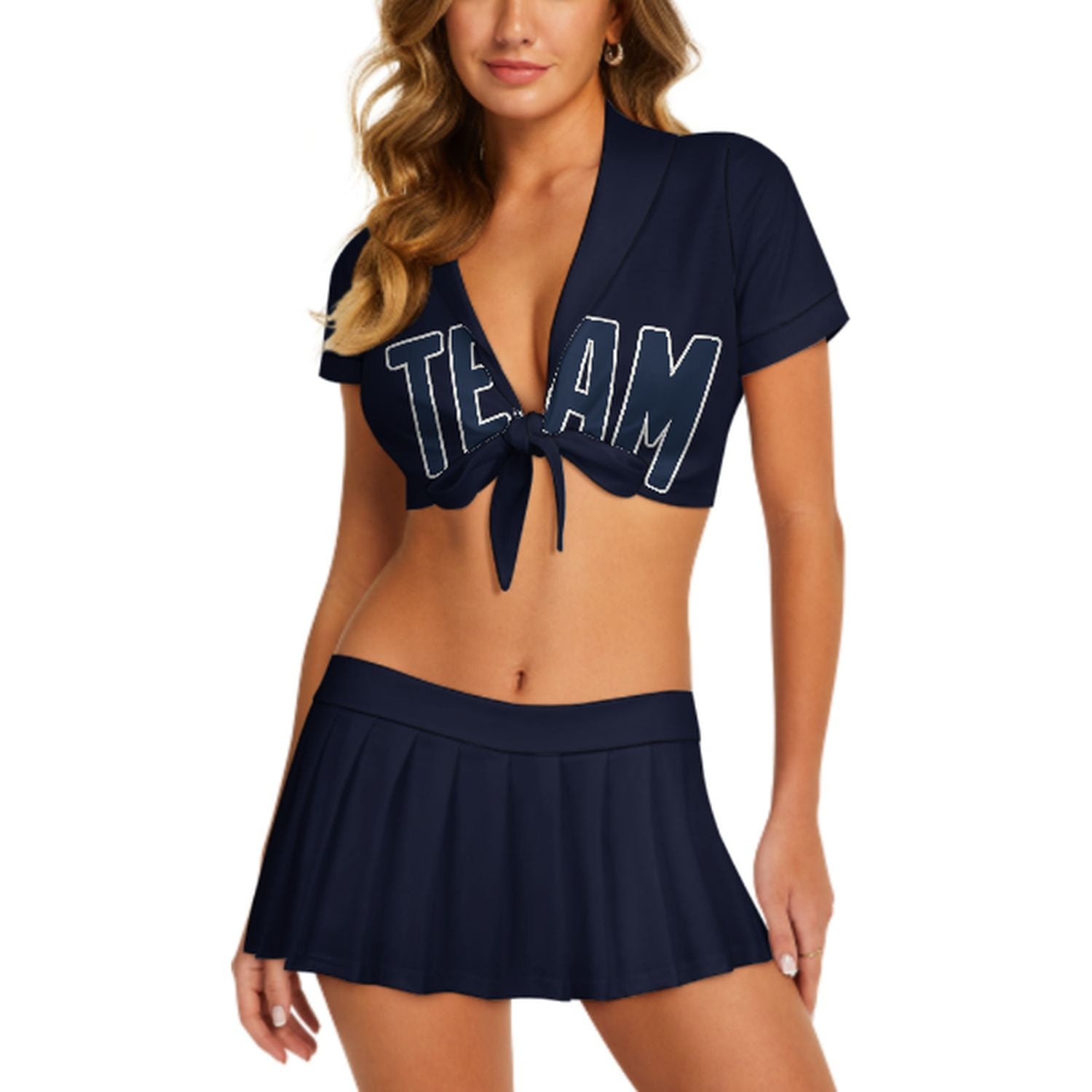 Maßgeschneidertes Stahlblau Marineblau Cheerleader Outfit Set
