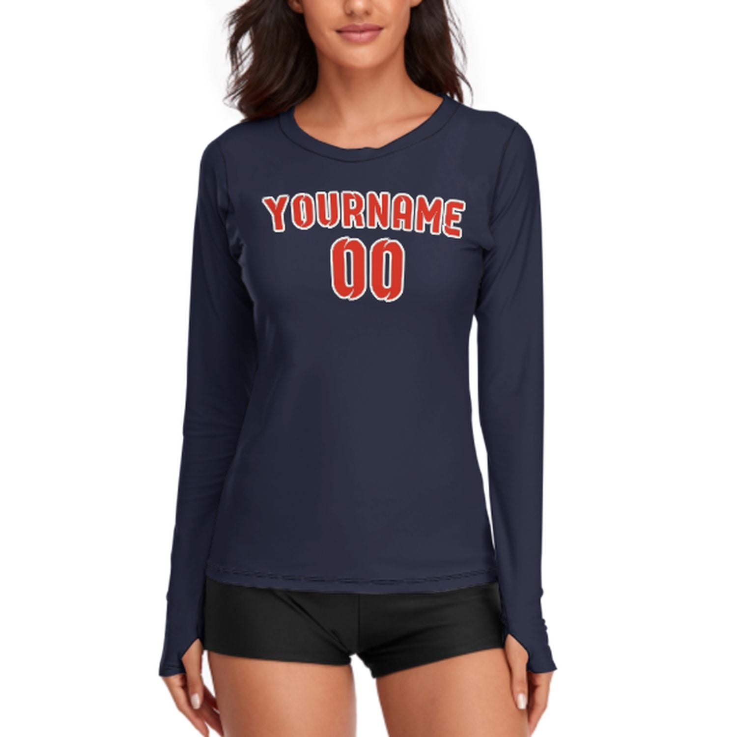 Maßgeschneidertes Stahlblau Orangerot Damen Langarmshirt