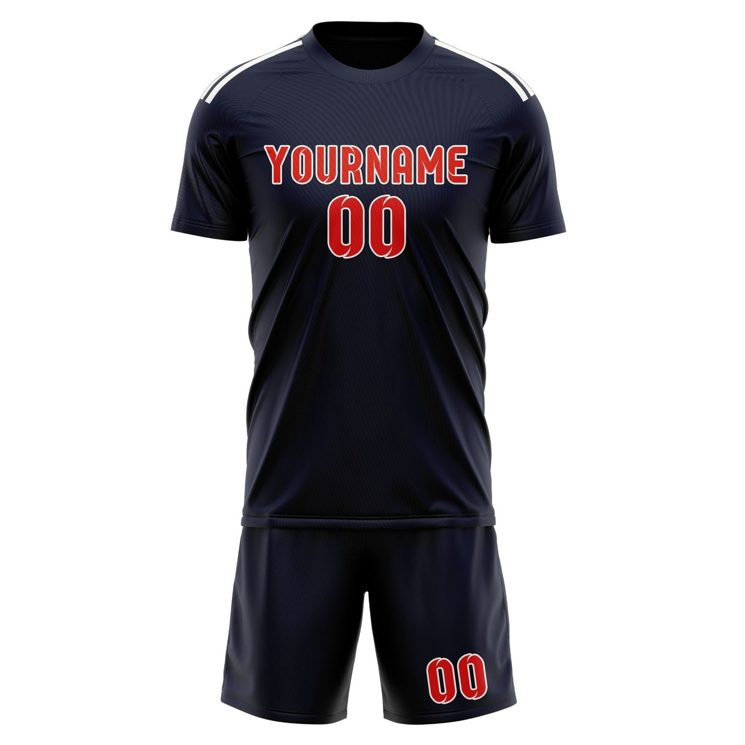 Maßgeschneidertes Professionelles Stahlblau Orangerot Fußballtrikot-Set