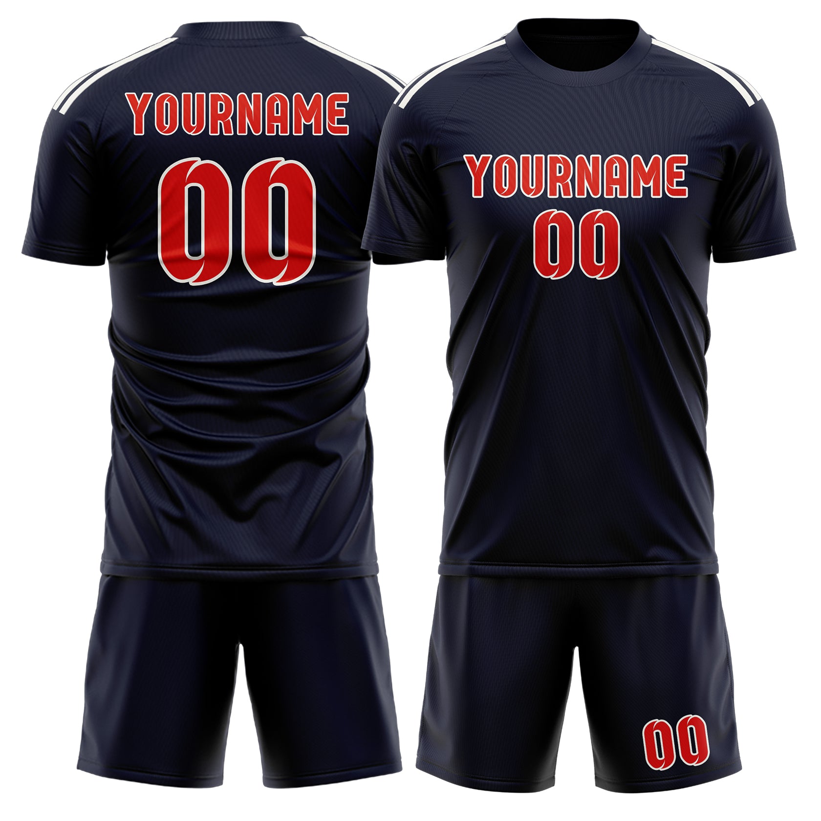 Maßgeschneidertes Professionelles Stahlblau Orangerot Fußballtrikot-Set