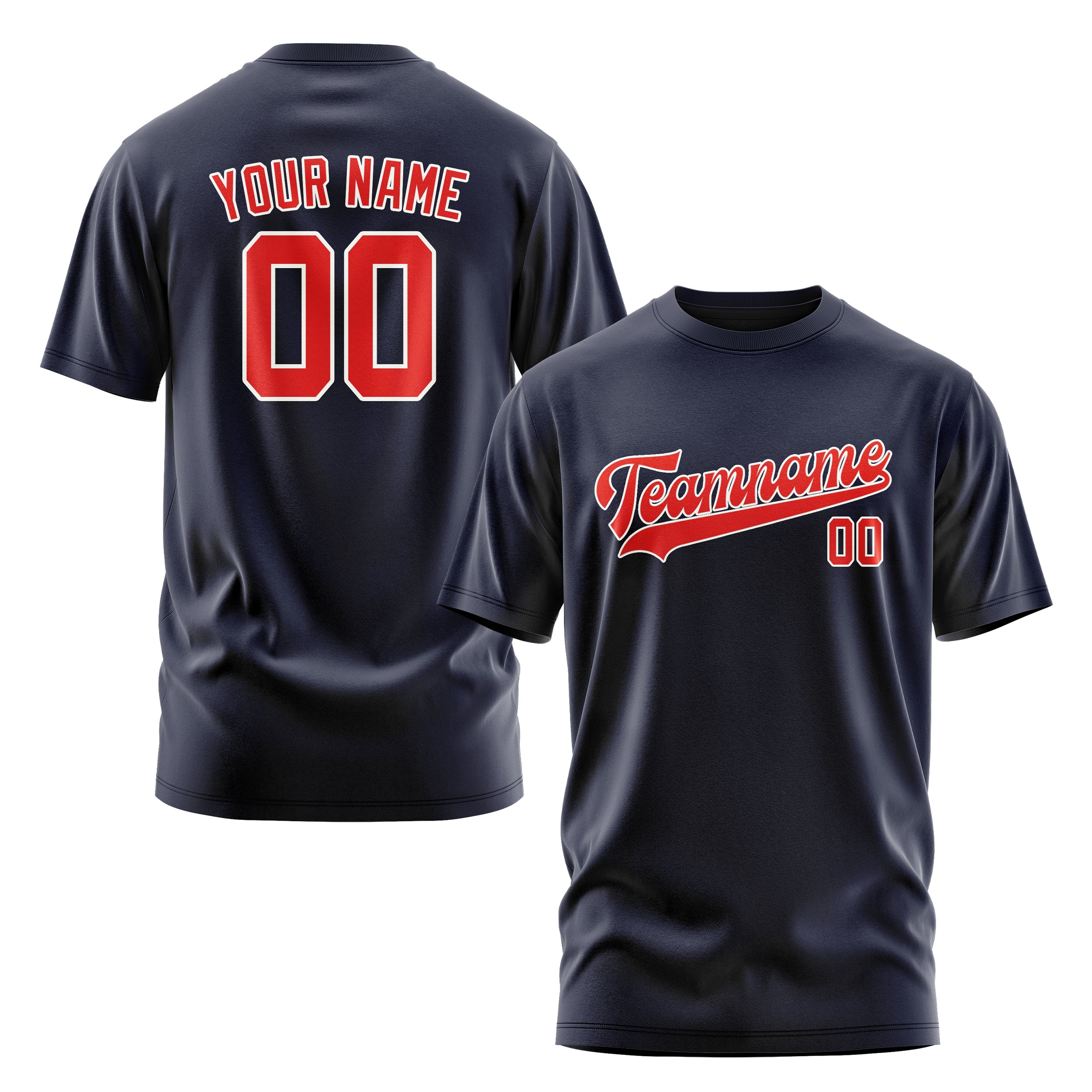 Maßgeschneidertes Stahlblau Orangerot T-Shirt