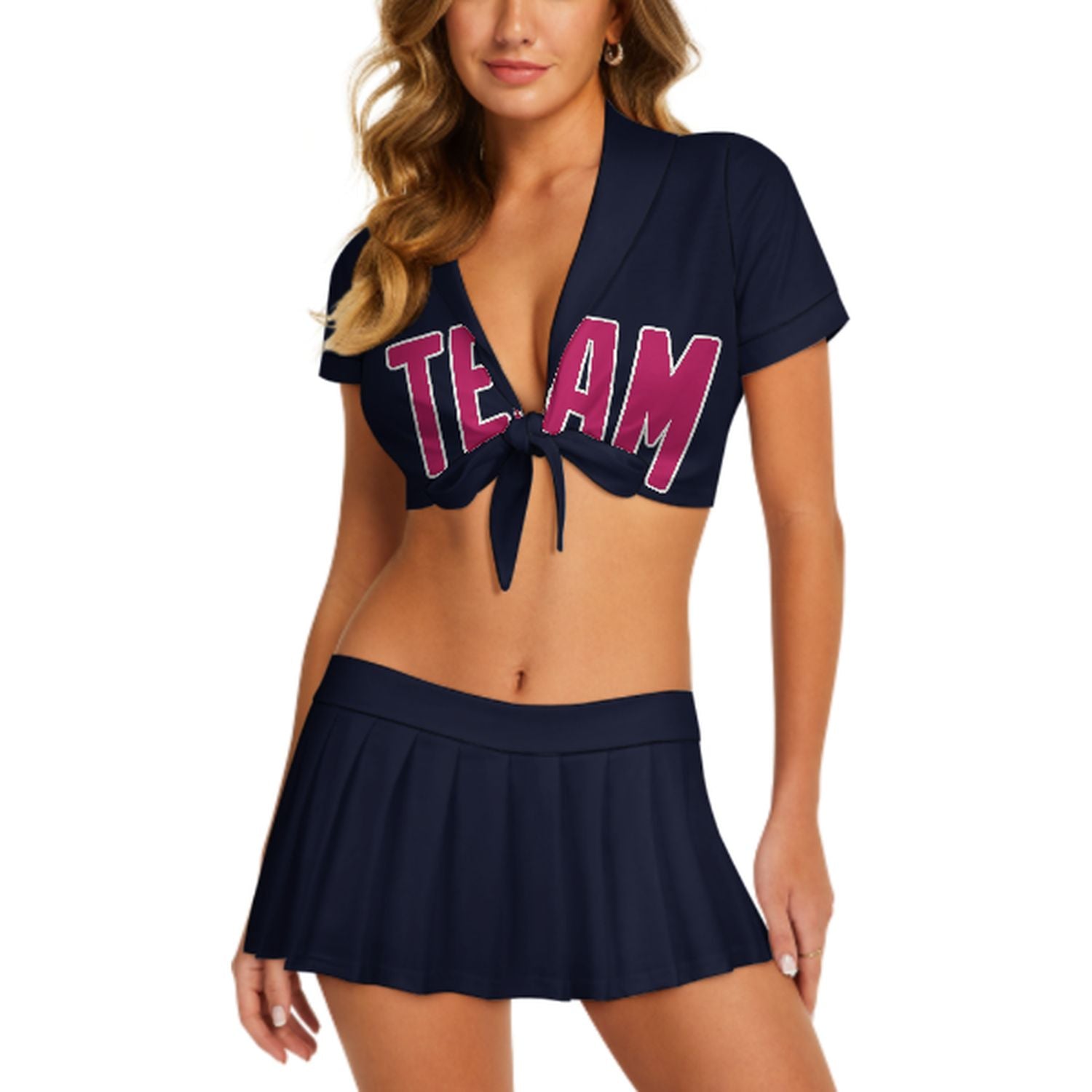 Maßgeschneidertes Stahlblau Rosarot Cheerleader Outfit Set