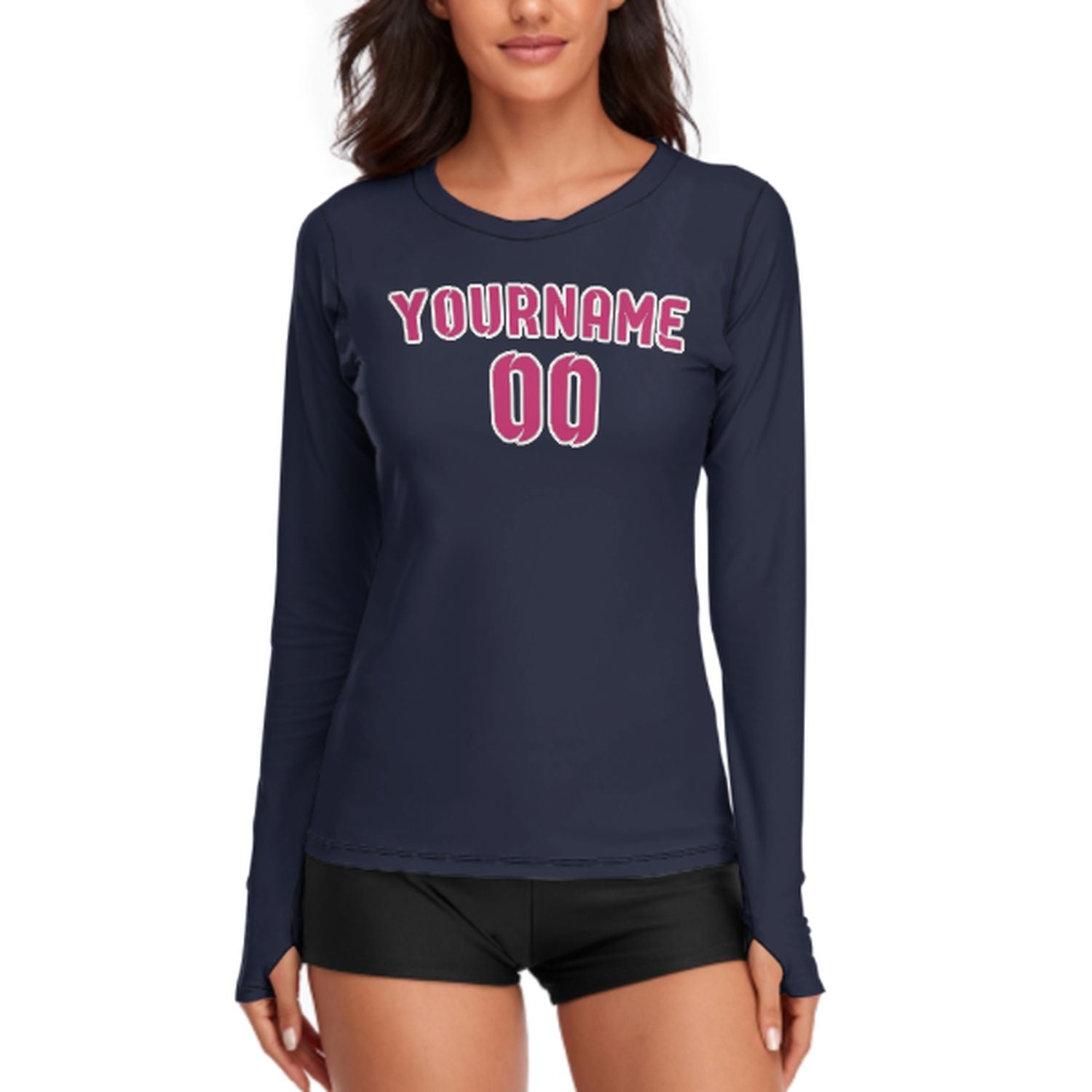 Maßgeschneidertes Stahlblau Rosarot Damen Langarmshirt