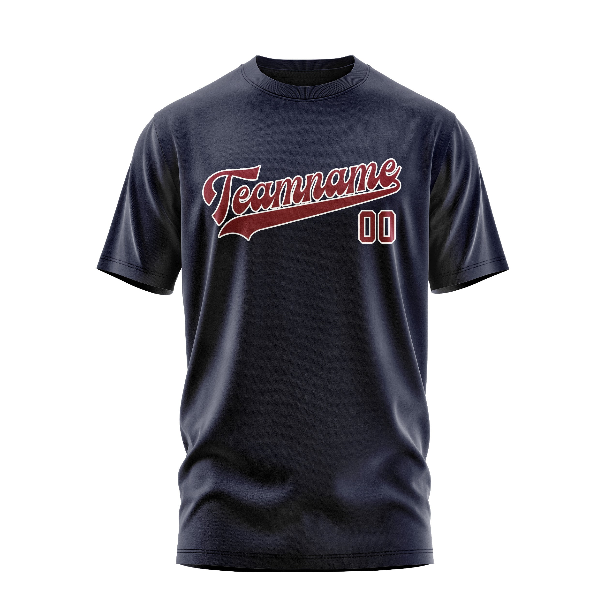 Maßgeschneidertes Stahlblau Karmesinrot T-Shirt