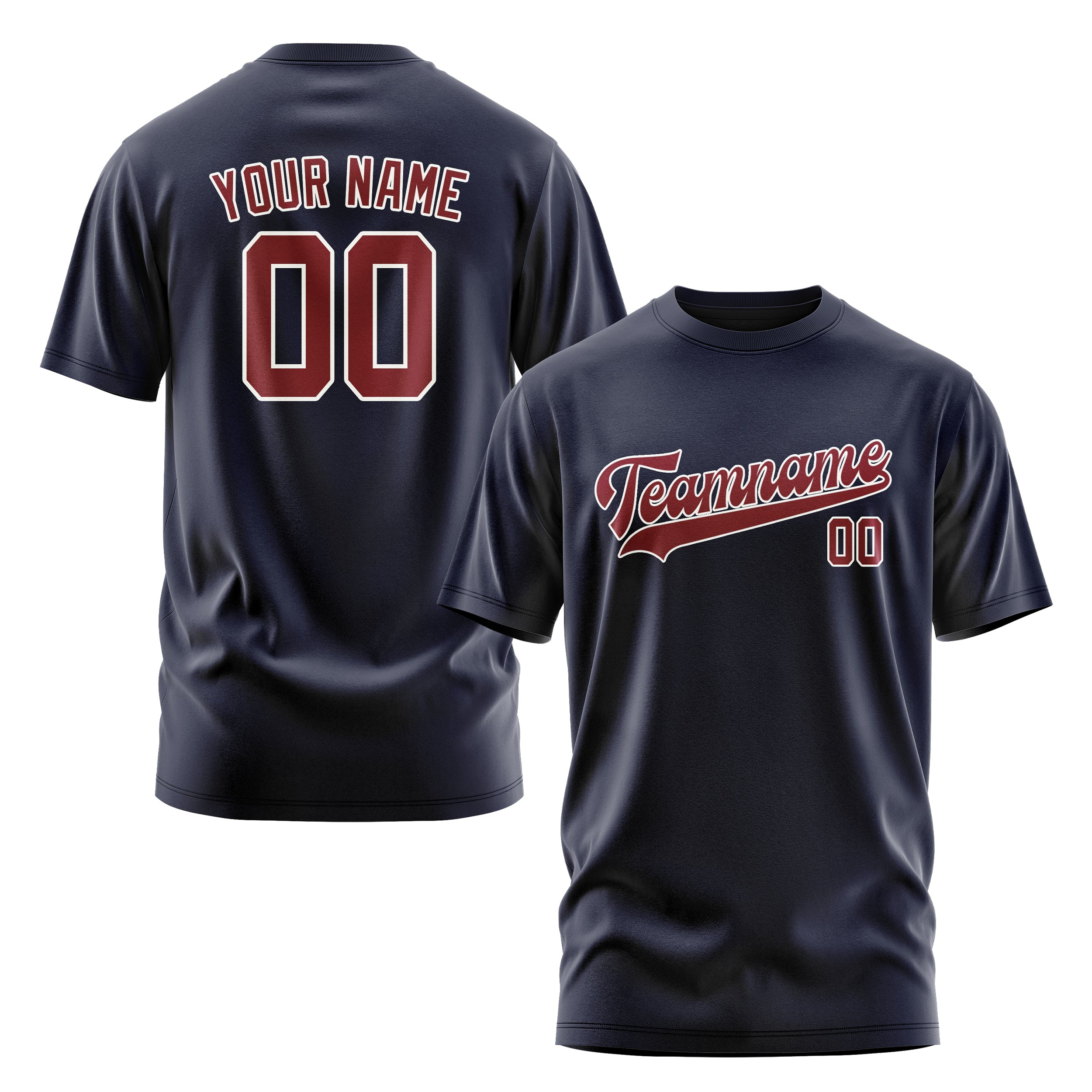 Maßgeschneidertes Stahlblau Karmesinrot T-Shirt