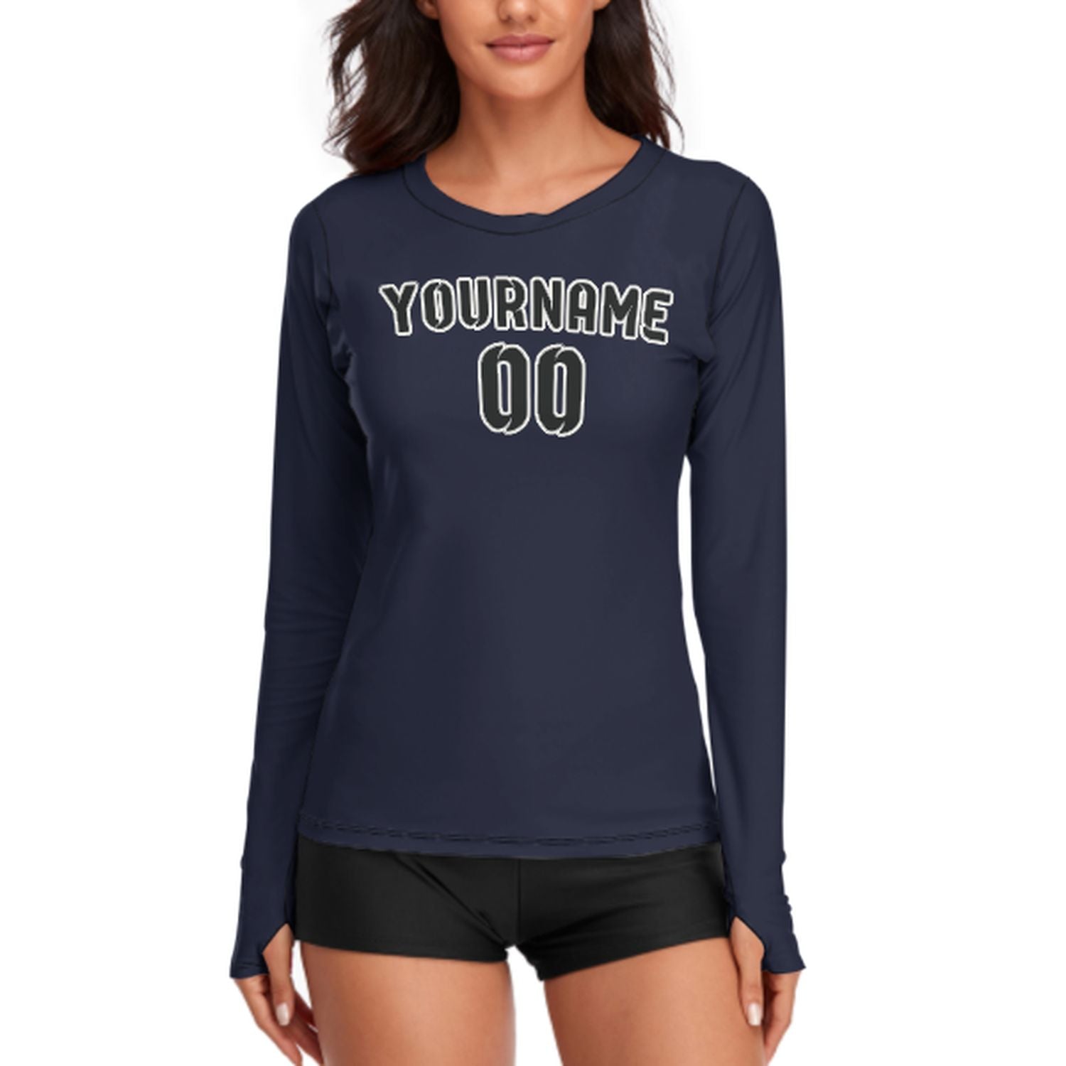 Maßgeschneidertes Stahlblau Schwarz Damen Langarmshirt