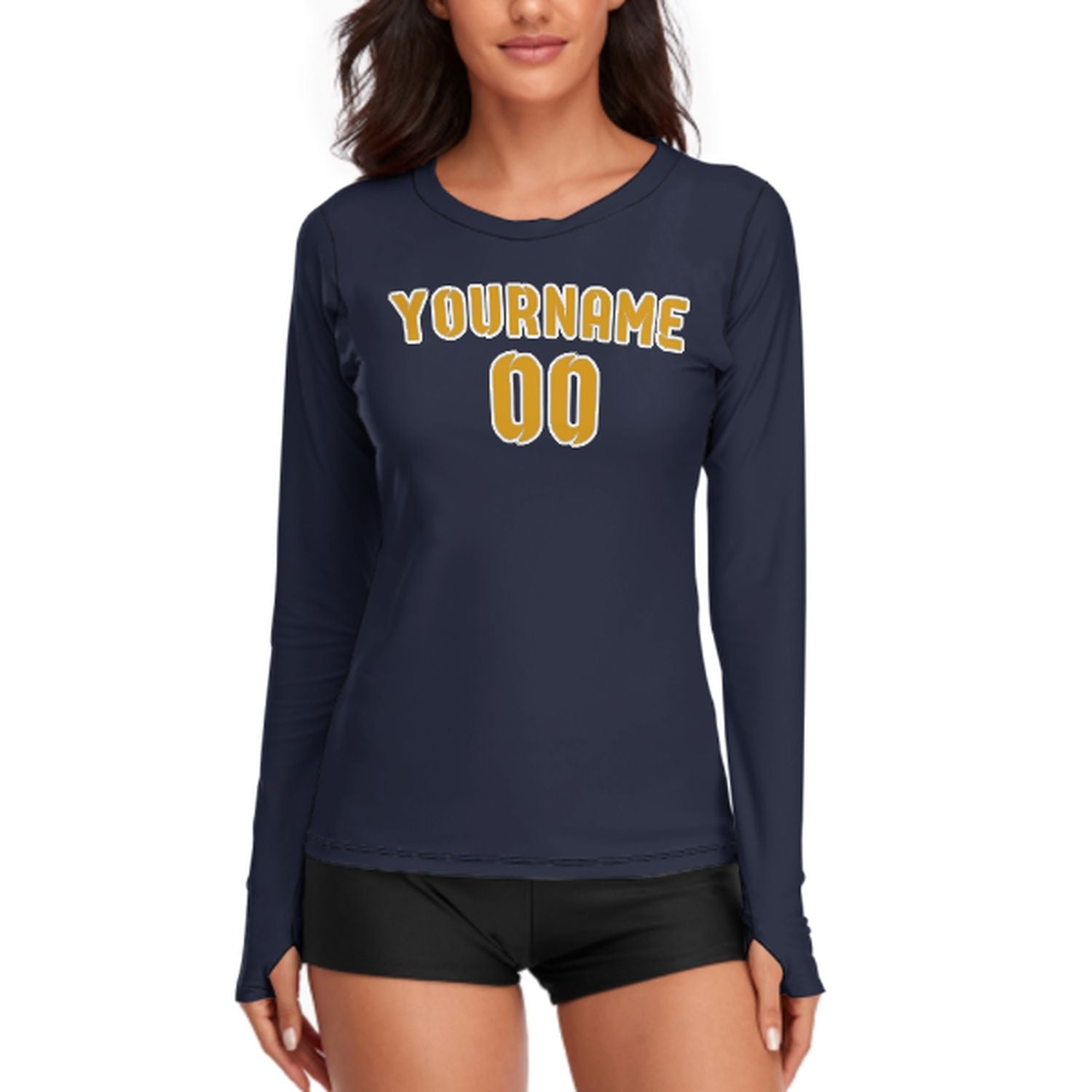 Maßgeschneidertes Stahlblau Gelb Damen Langarmshirt