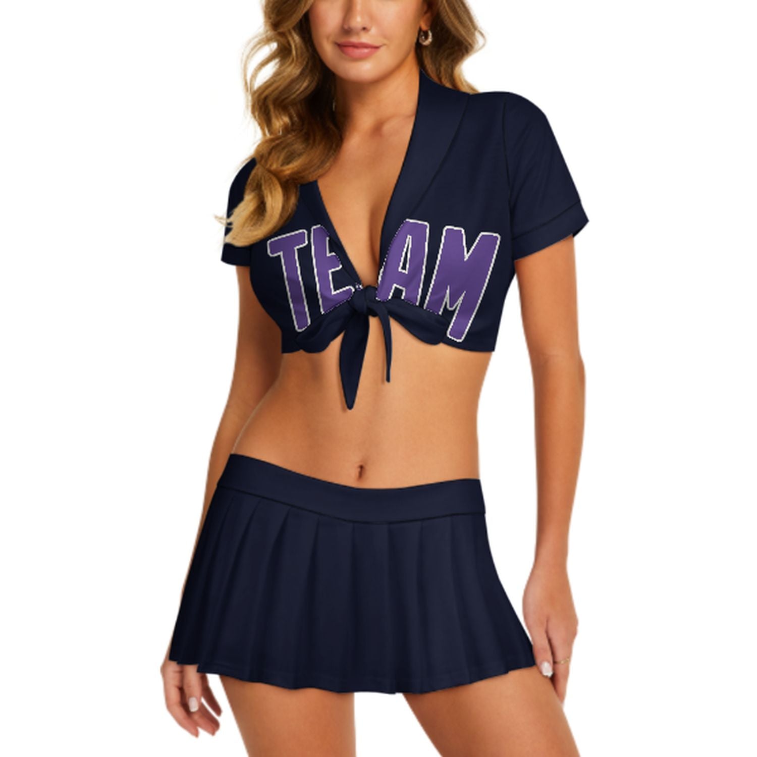 Maßgeschneidertes Stahlblau Lavendel Cheerleader Outfit Set