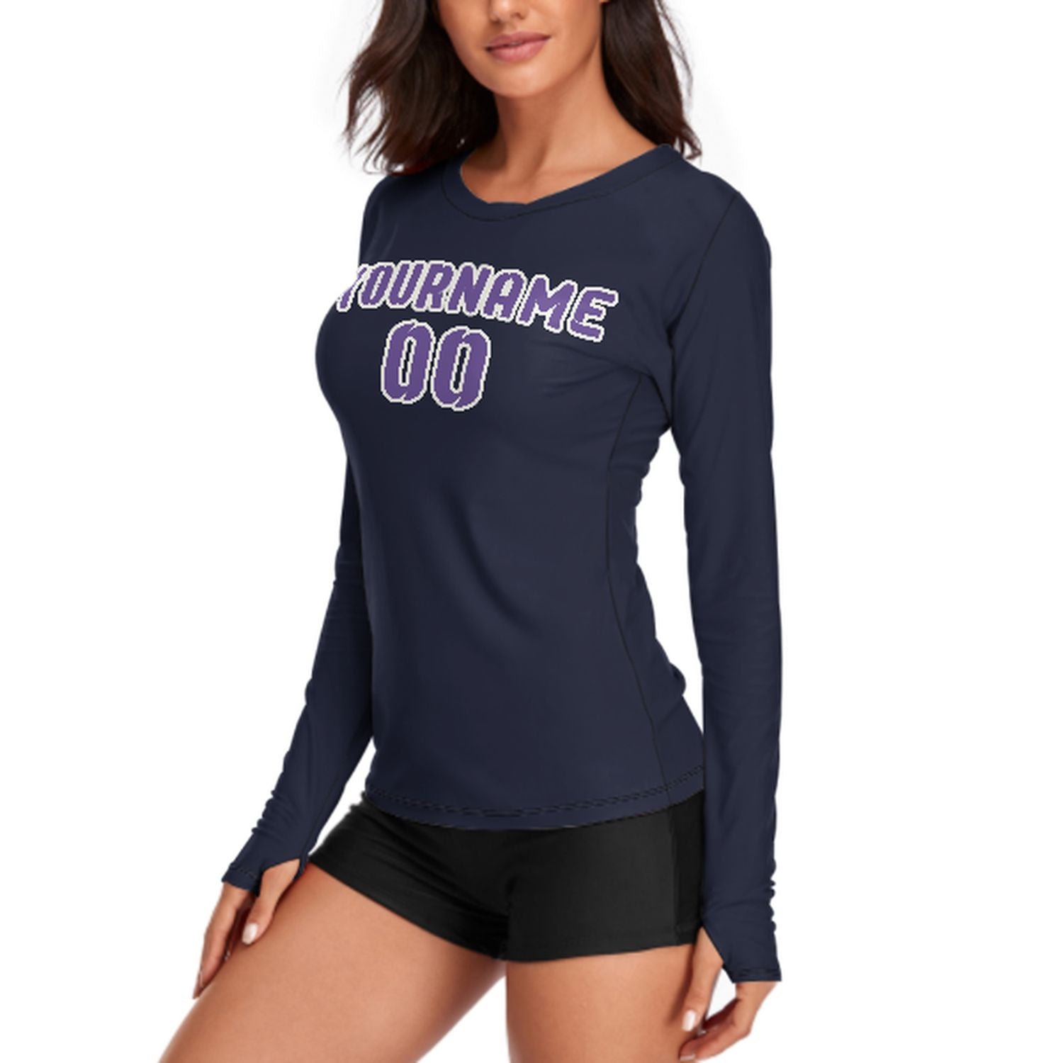 Maßgeschneidertes Stahlblau Lavendel Damen Langarmshirt