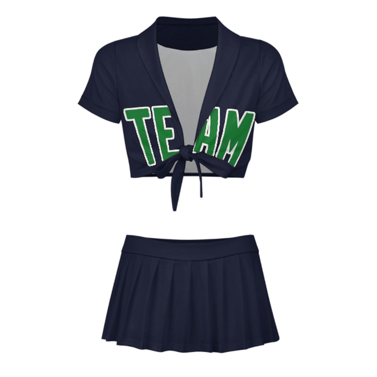 Maßgeschneidertes Stahlblau Smaragdgrün Cheerleader Outfit Set