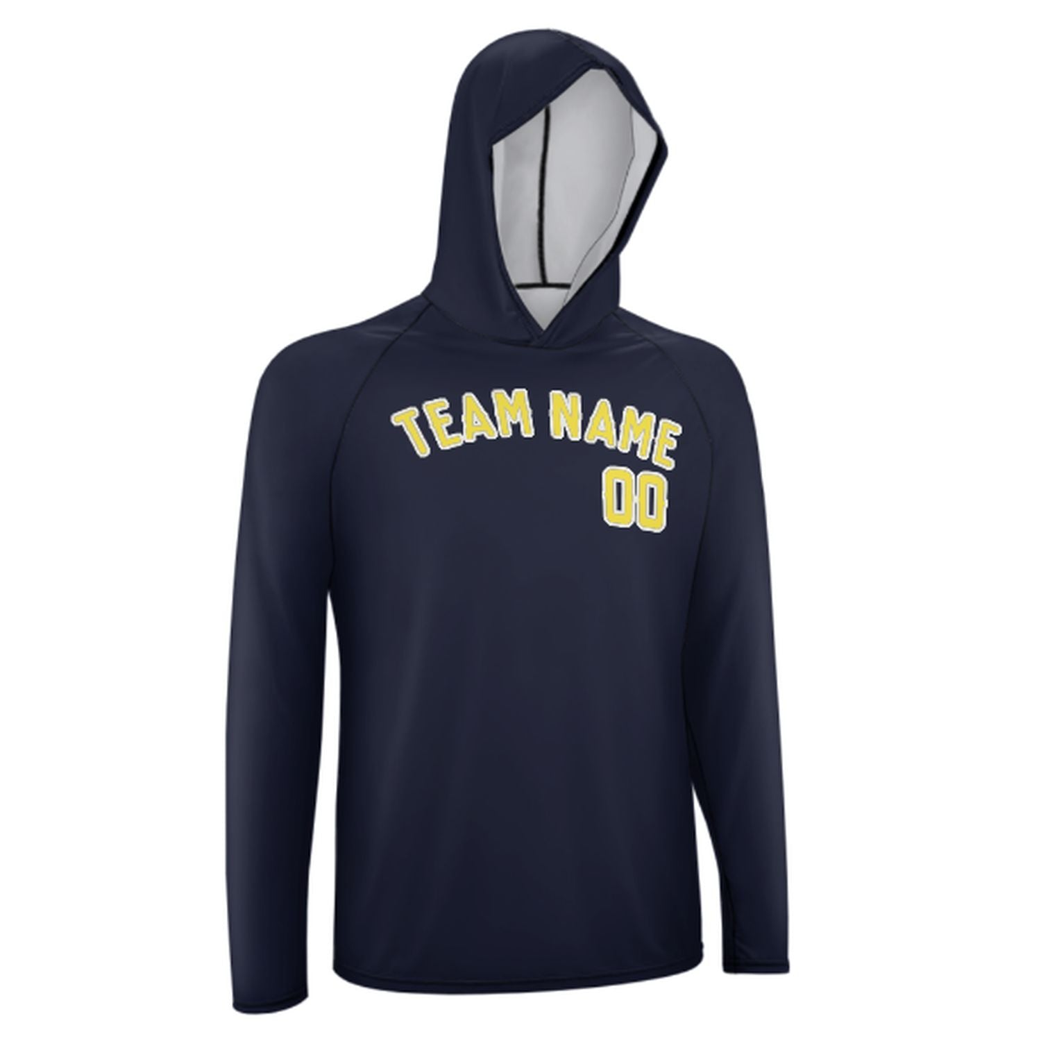 Maßgeschneidertes Stahlblau Blassgelb UV-Hoodie