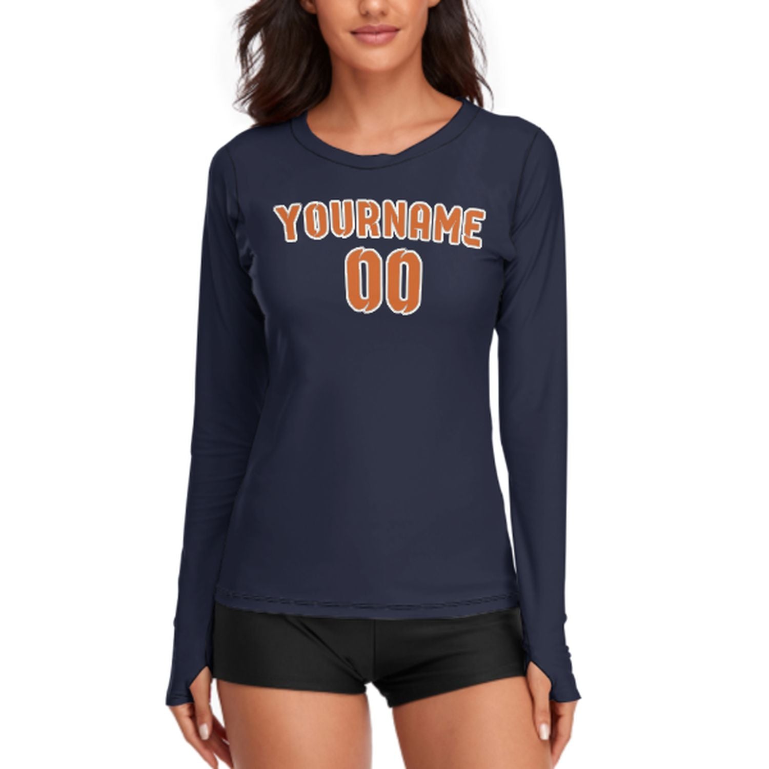 Maßgeschneidertes Stahlblau Orange Damen Langarmshirt