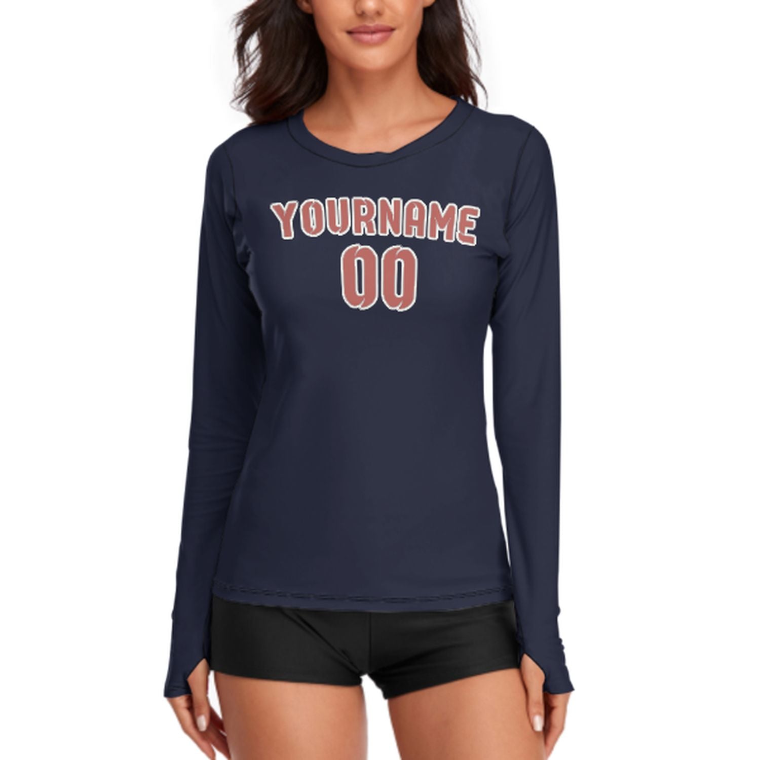 Maßgeschneidertes Stahlblau Kupferrose Damen Langarmshirt
