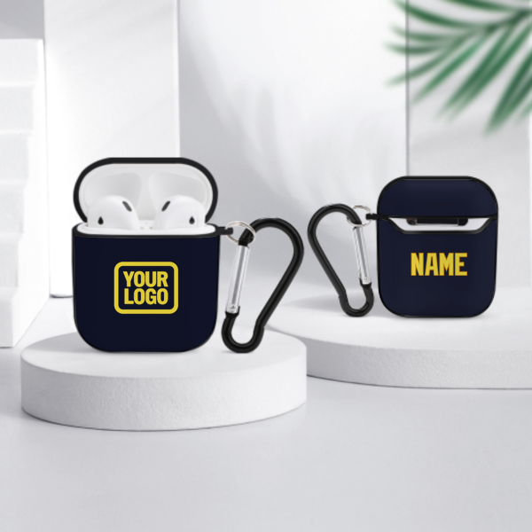 Maßgeschneidertes Stahlblau Blassgelb AirPods-Hülle