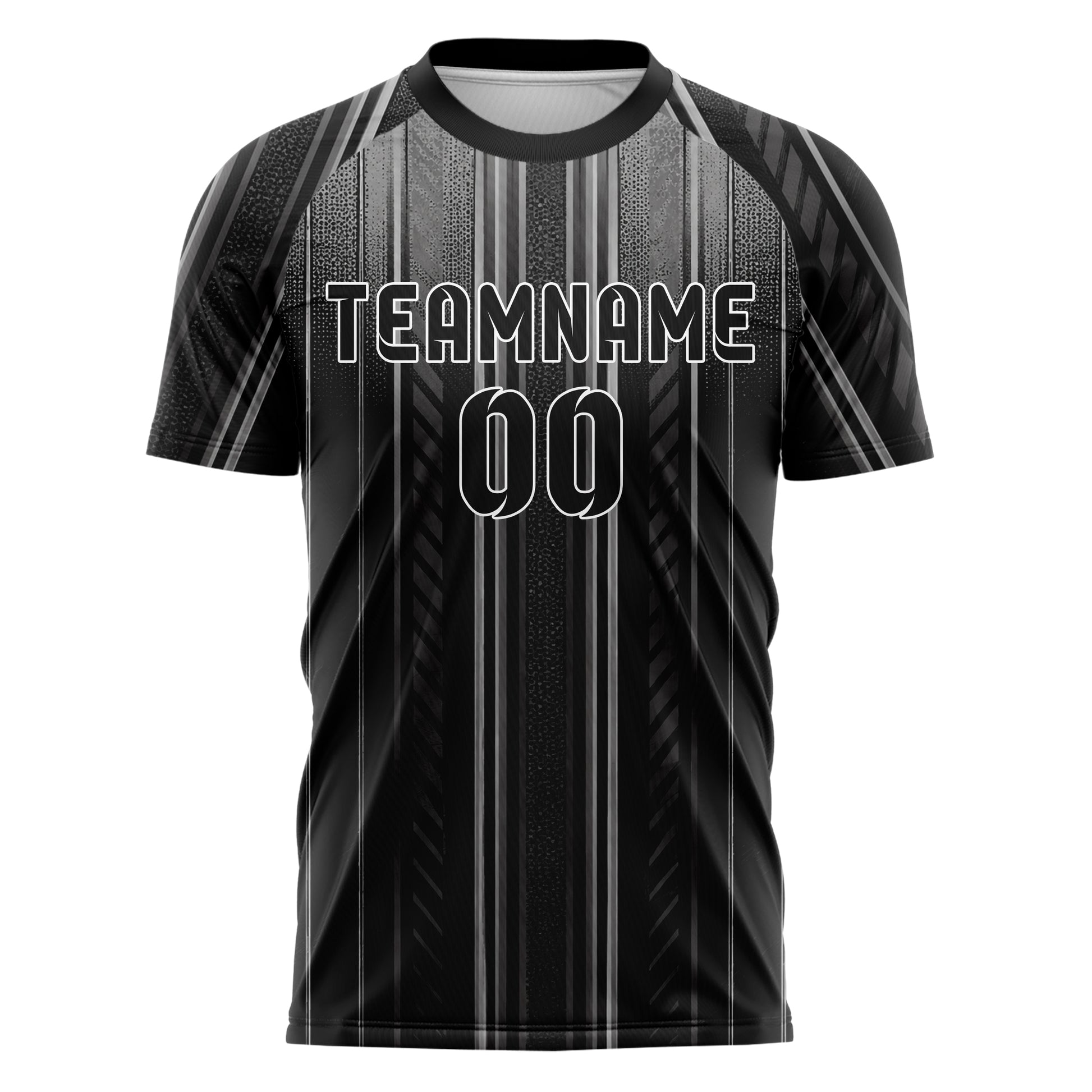 Schwarz klassisches Nadelstreifen sichtbares Center Band Design 11-0009 individuelles Fußballtrikot front
