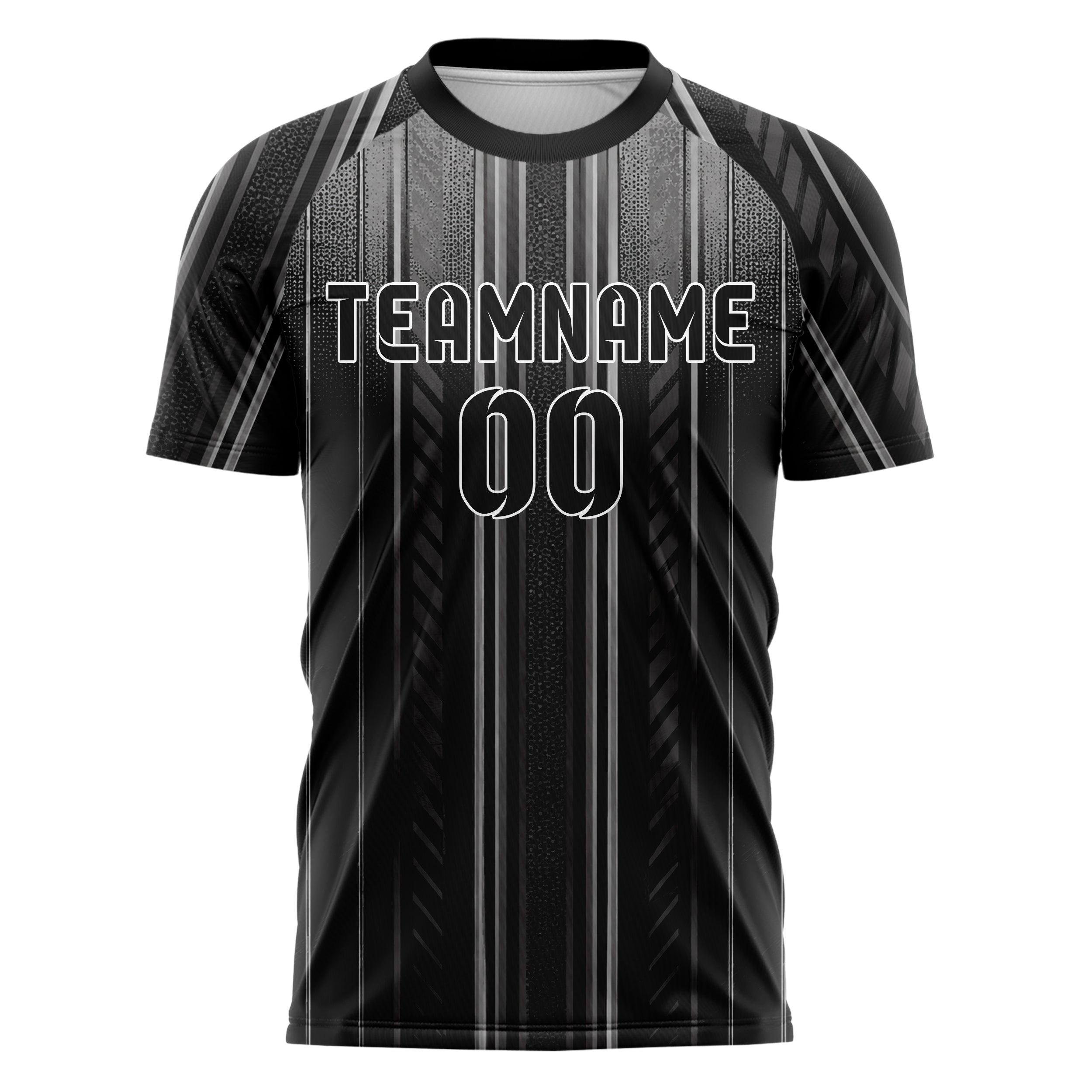 Schwarz klassisches Nadelstreifen sichtbares Center Band Design 11-0009 individuelles Fußballtrikot front