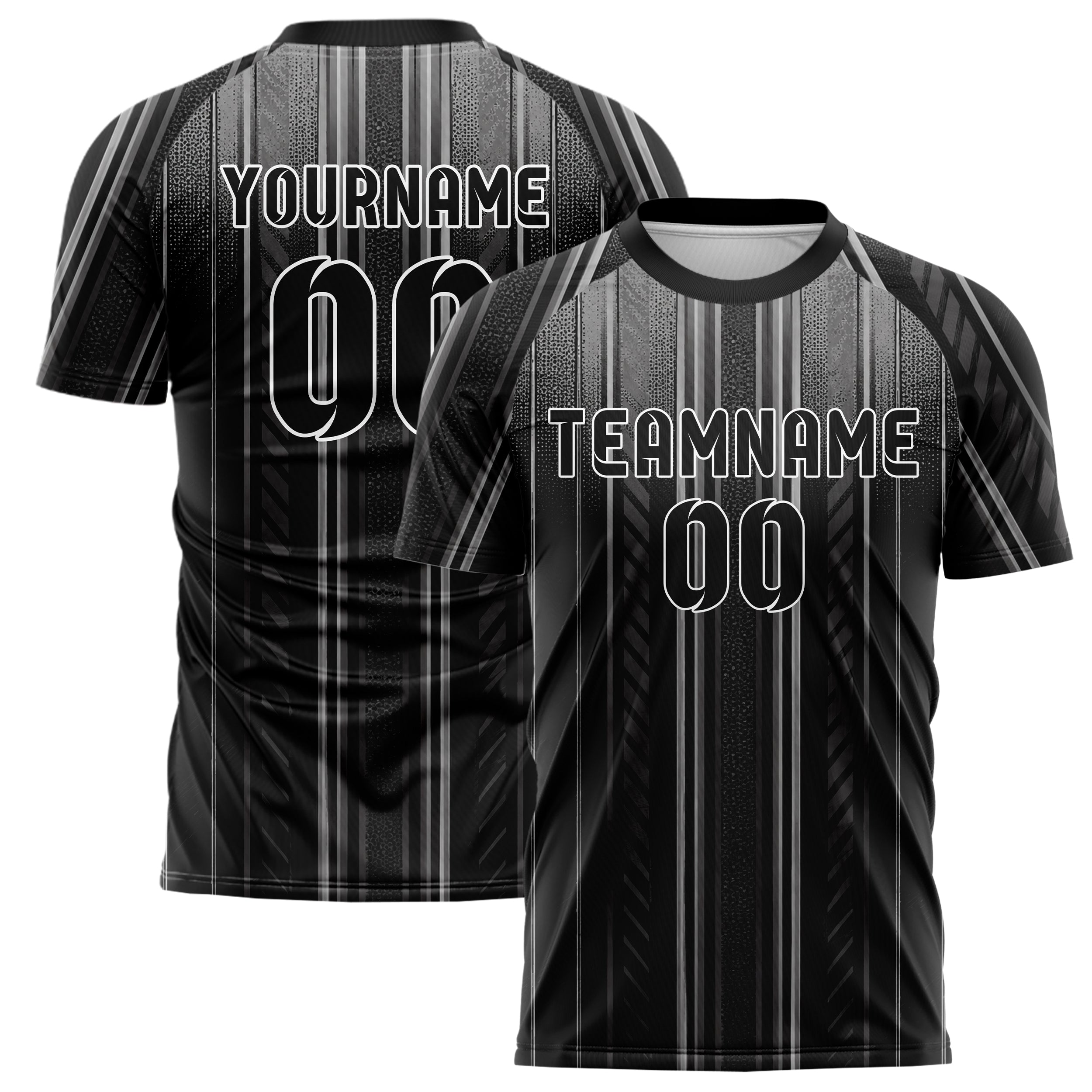 Schwarz klassisches Nadelstreifen sichtbares Center Band Design 11-0009 individuelles Fußballtrikot main