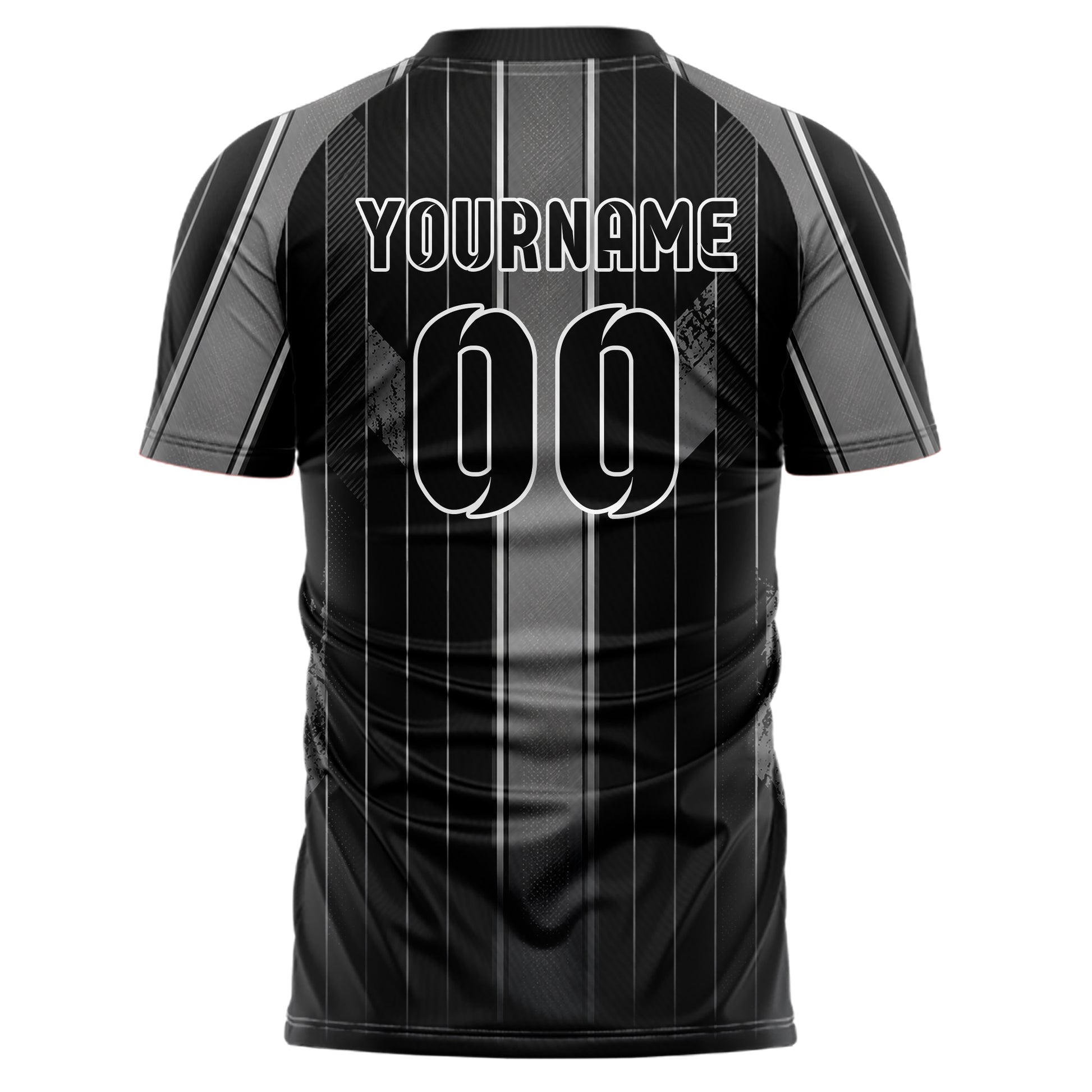 Schwarz klassisches Nadelstreifen sichtbares Center Band Design 11-0021 individuelles Fußballtrikot back