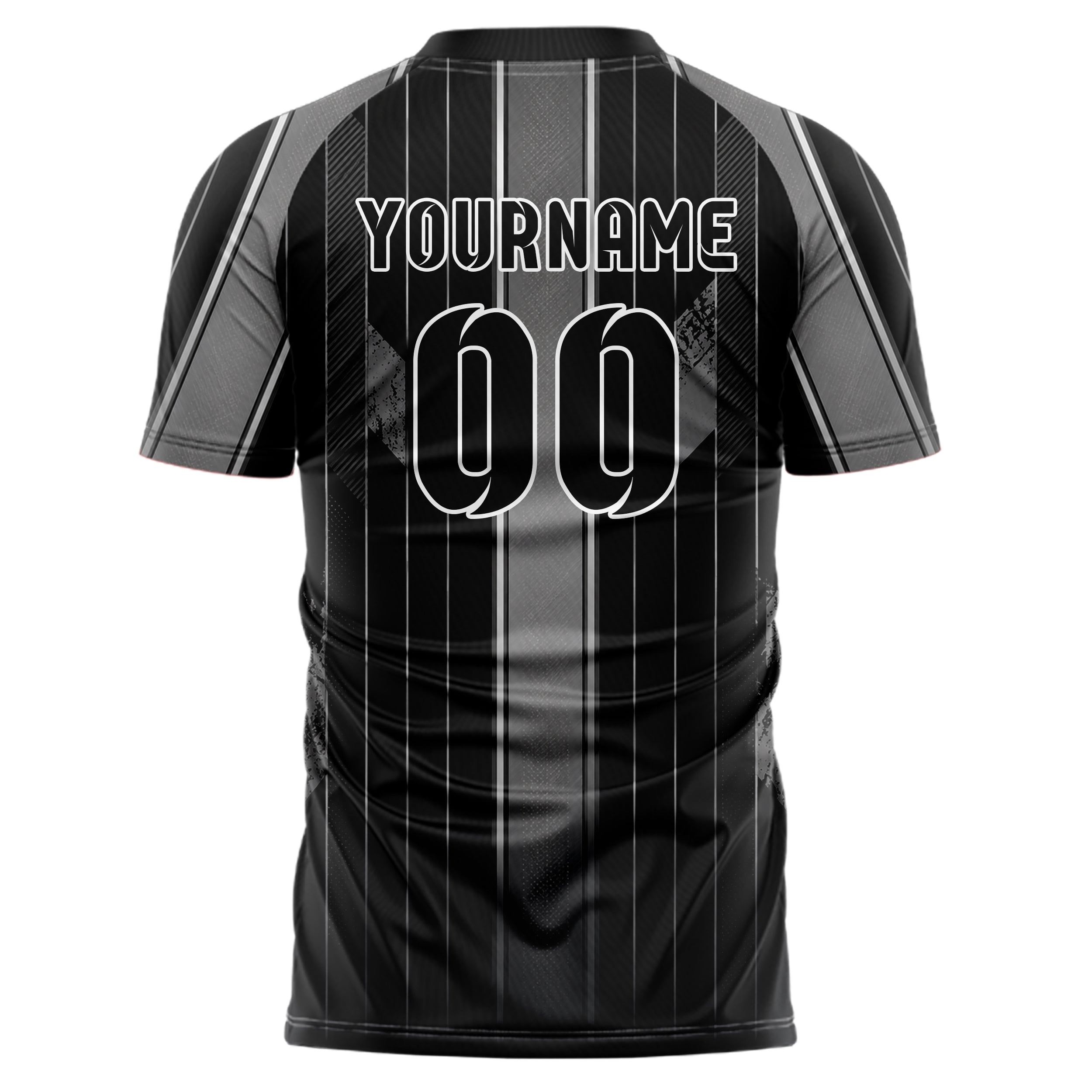 Schwarz klassisches Nadelstreifen sichtbares Center Band Design 11-0021 individuelles Fußballtrikot back