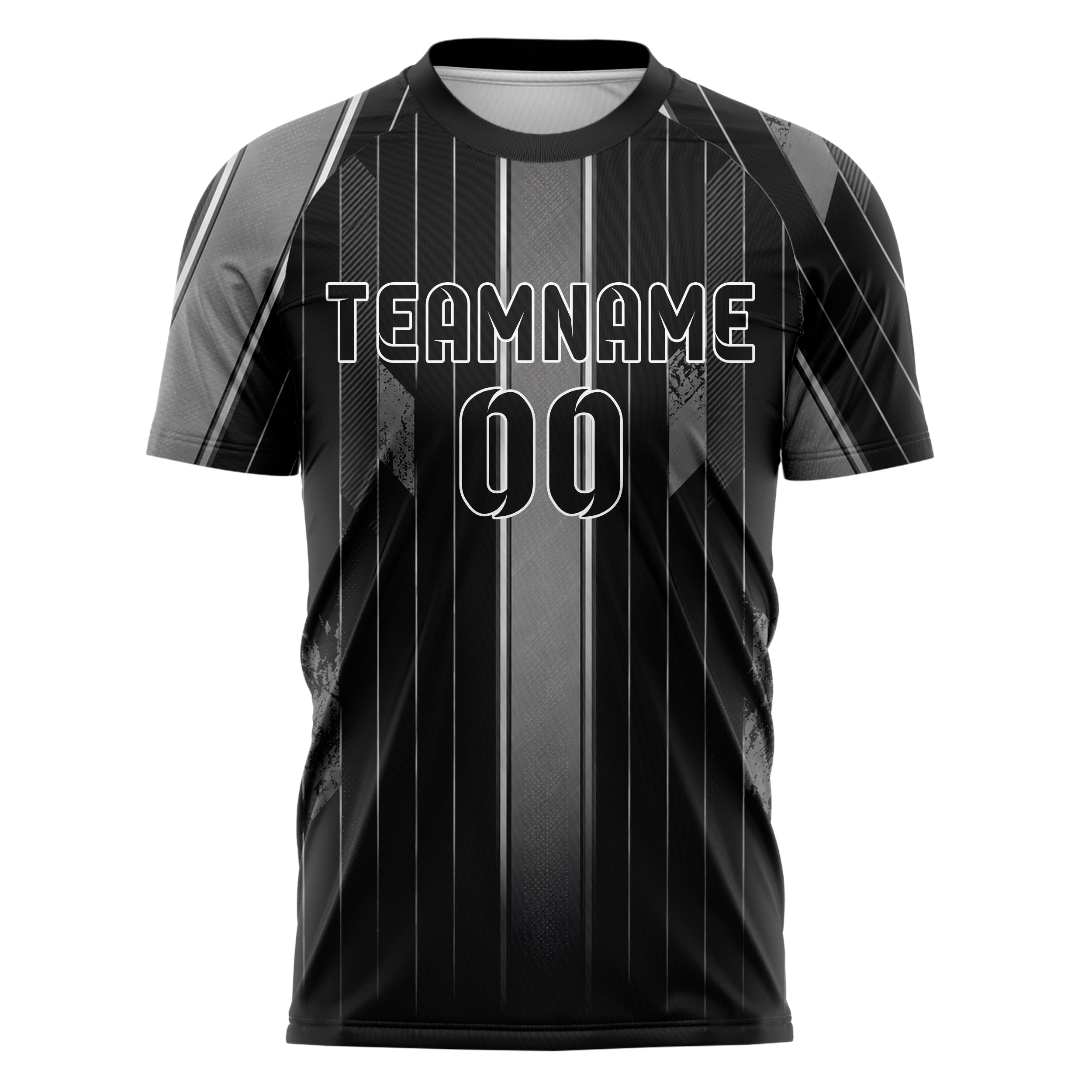 Schwarz klassisches Nadelstreifen sichtbares Center Band Design 11-0021 individuelles Fußballtrikot front