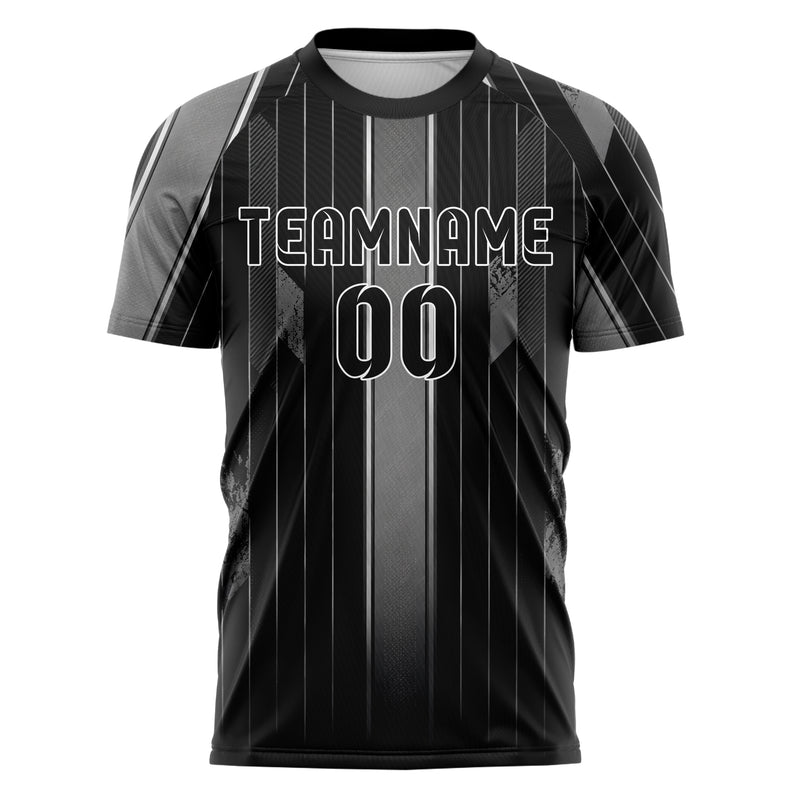 Schwarz klassisches Nadelstreifen sichtbares Center Band Design 11-0021 individuelles Fußballtrikot front