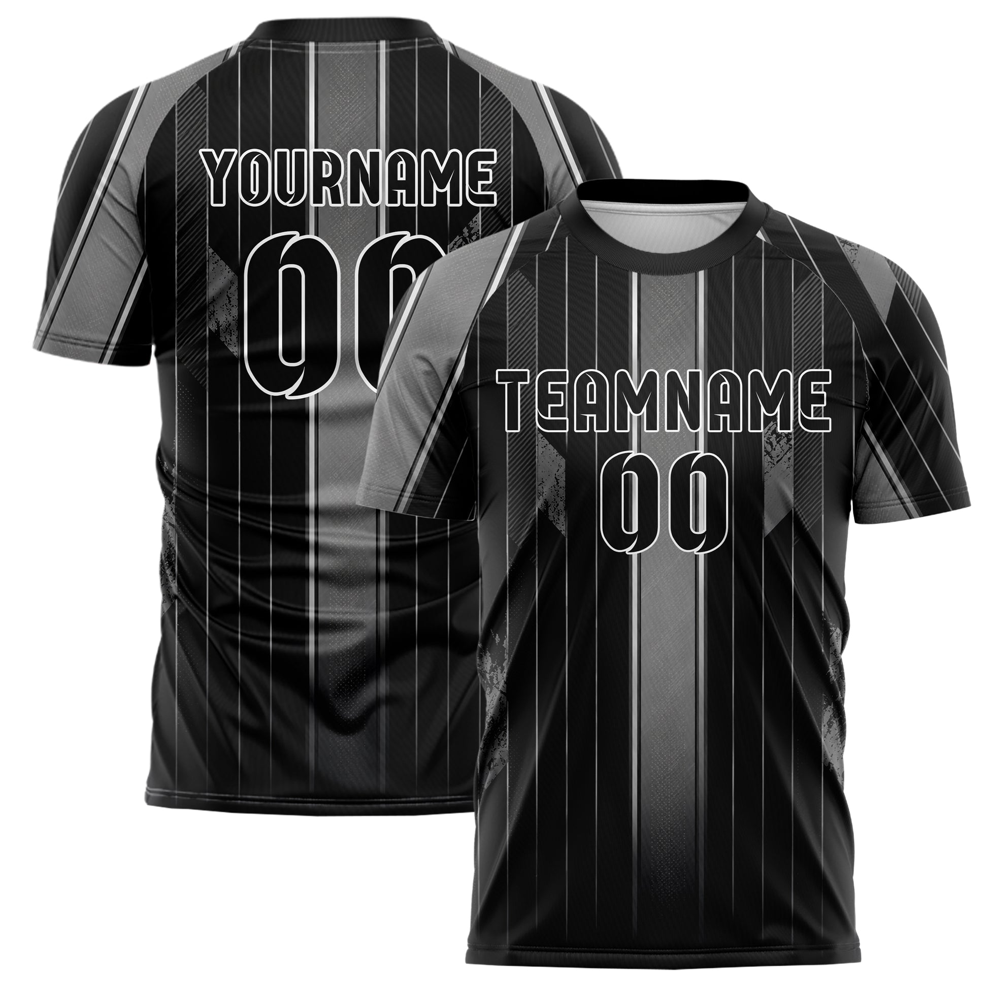 Schwarz klassisches Nadelstreifen sichtbares Center Band Design 11-0021 individuelles Fußballtrikot main