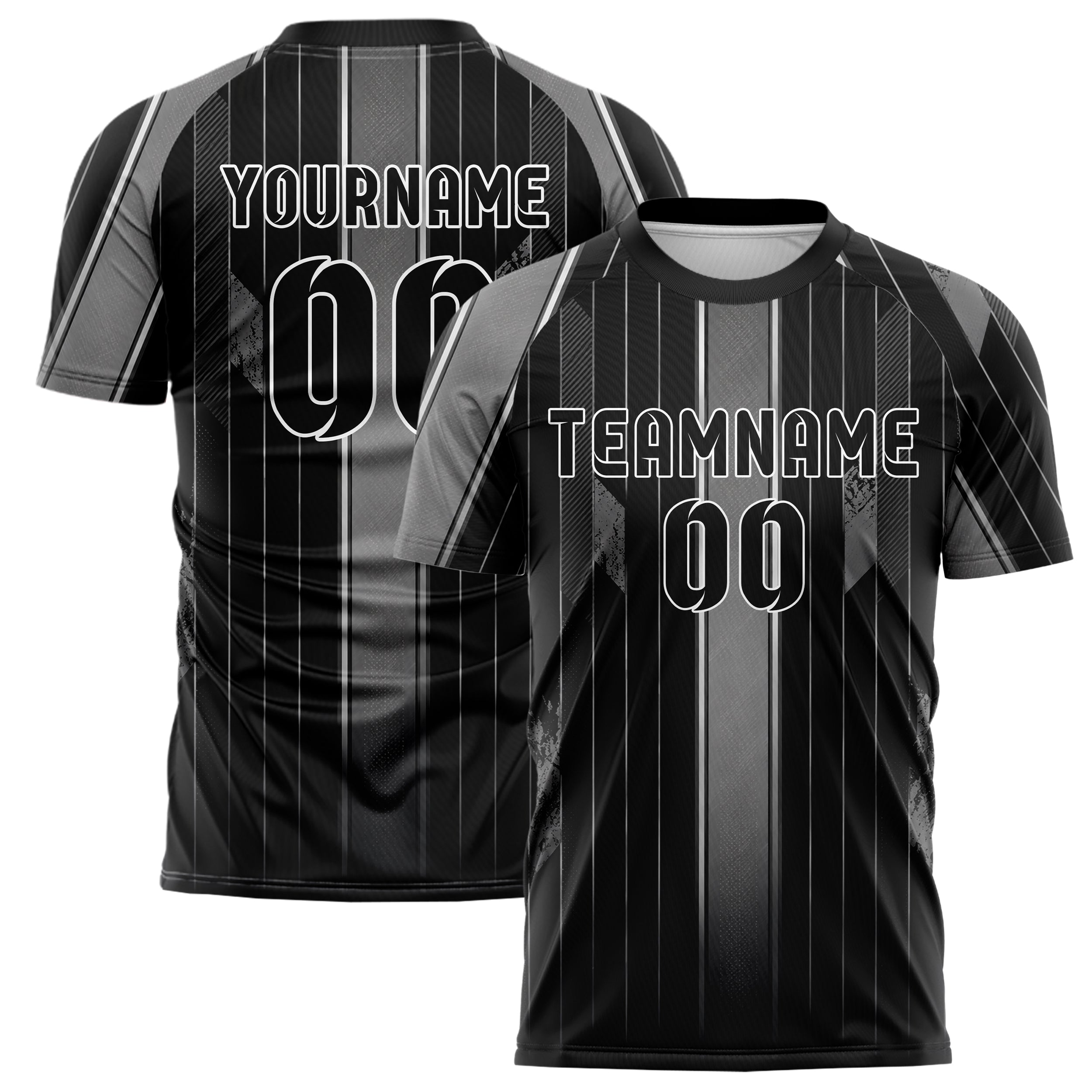Schwarz klassisches Nadelstreifen sichtbares Center Band Design 11-0021 individuelles Fußballtrikot main