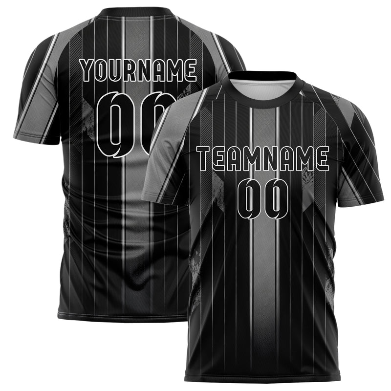 Schwarz klassisches Nadelstreifen sichtbares Center Band Design 11-0021 individuelles Fußballtrikot main