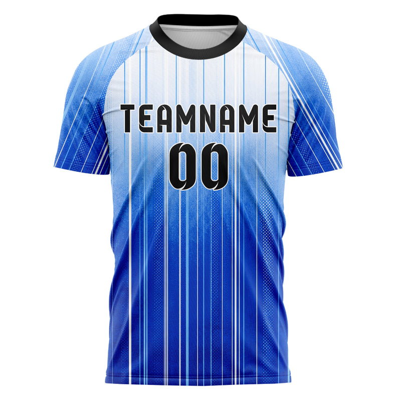 Royalblau lebendiges Nadelstreifen klassische vertikale Pinstripes Design 11-0022 individuelles Fußballtrikot front
