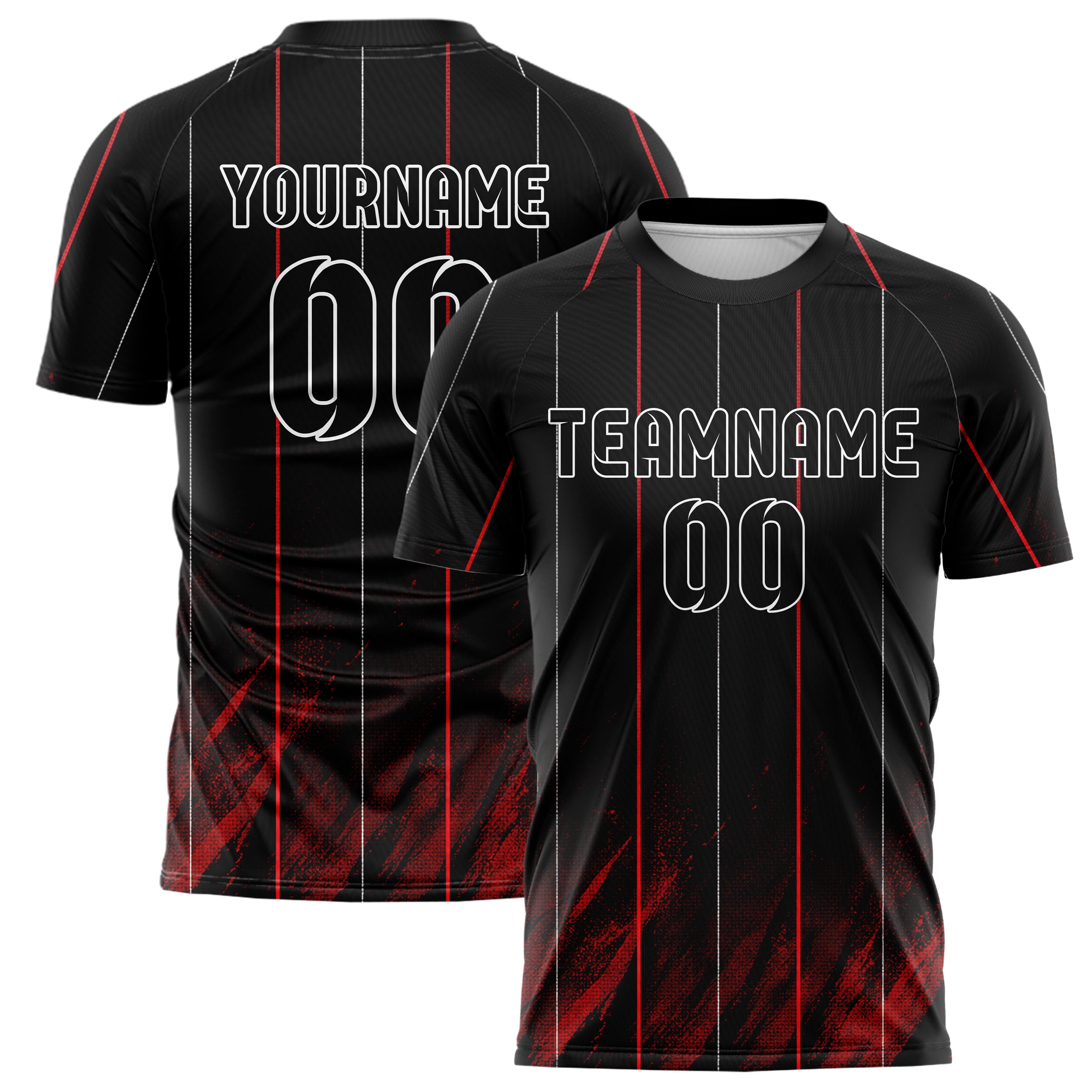 Schwarz dunkles Nadelstreifen Bottom to Top Verlauf Design 11-0038 individuelles Fußballtrikot main