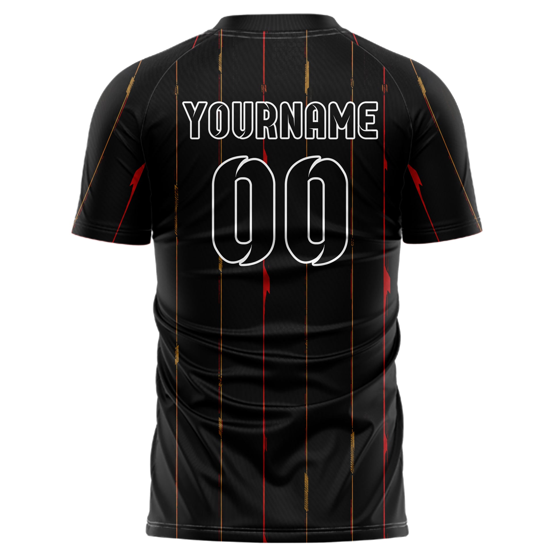 Schwarz dunkles Nadelstreifen klassische vertikale Pinstripes Design 11-0058 individuelles Fußballtrikot back