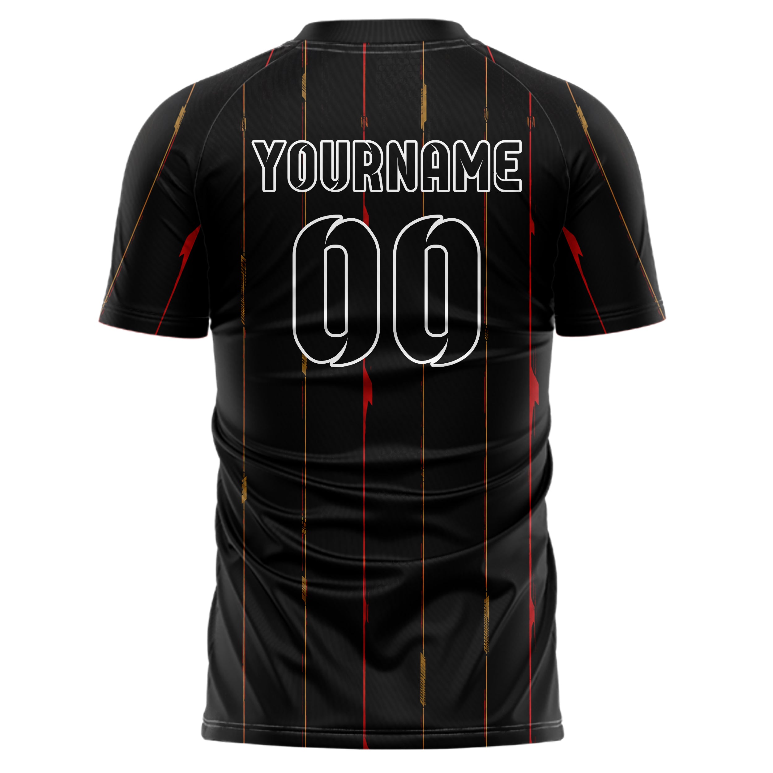 Schwarz dunkles Nadelstreifen klassische vertikale Pinstripes Design 11-0058 individuelles Fußballtrikot back
