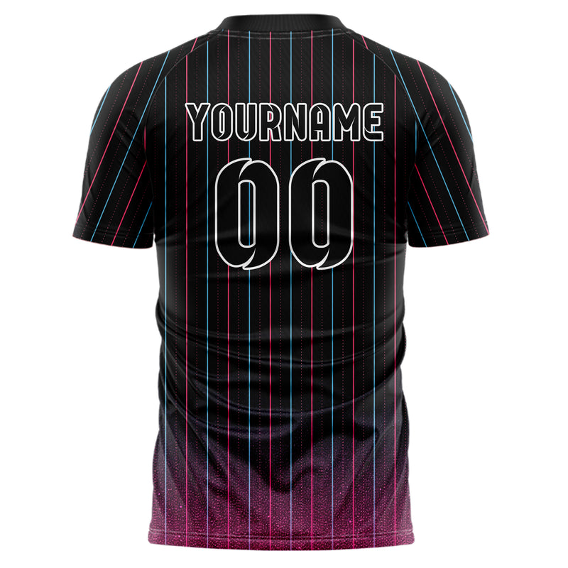 Schwarz lebendiges Nadelstreifen Bottom to Top Verlauf Design 11-0002 individuelles Fußballtrikot back