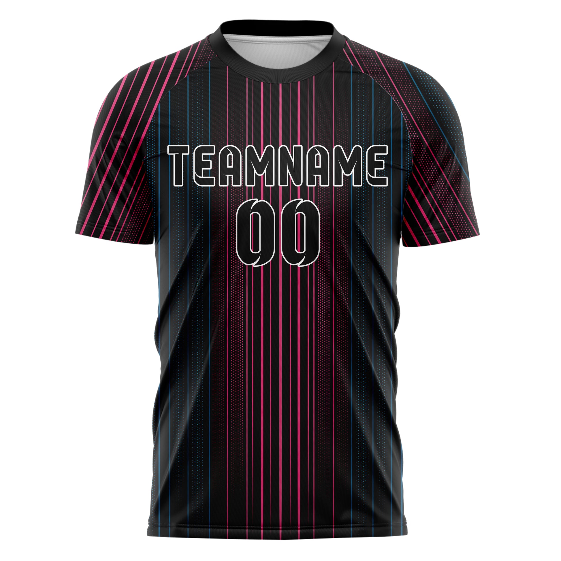 Schwarz lebendiges Nadelstreifen enge Pinstripes Design 11-0005 individuelles Fußballtrikot front