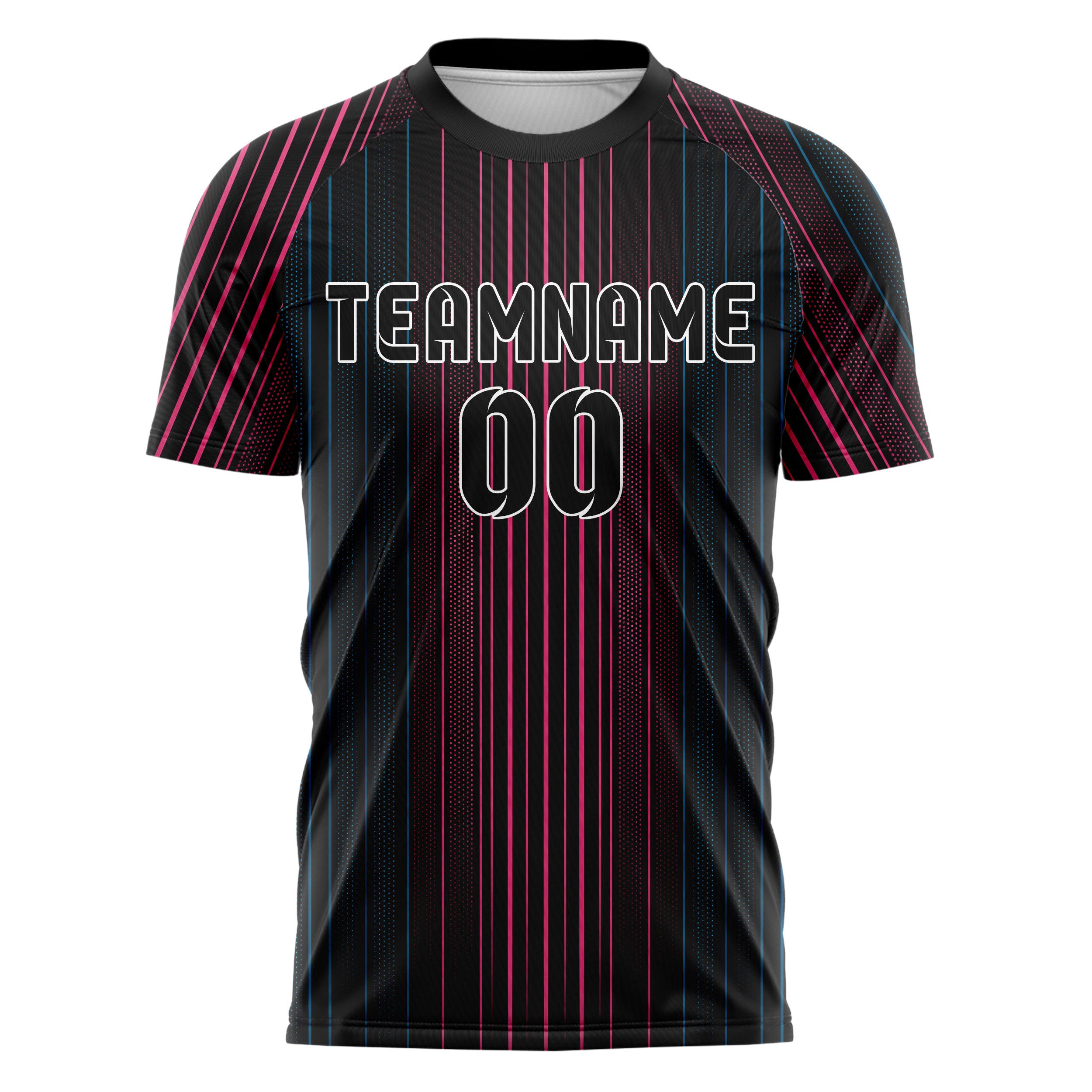 Schwarz lebendiges Nadelstreifen enge Pinstripes Design 11-0005 individuelles Fußballtrikot front