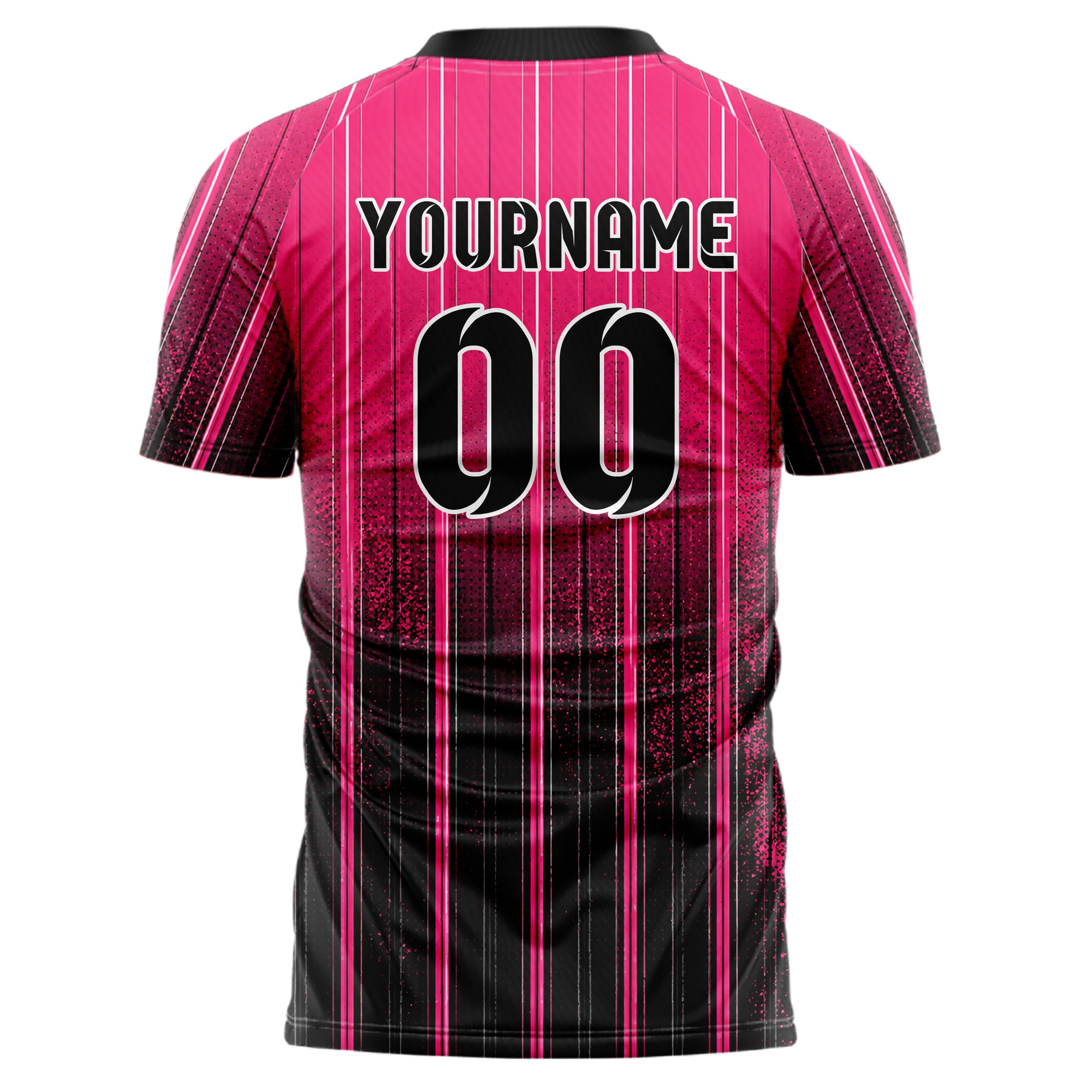 Hot Pink lebendiges Nadelstreifen klassische vertikale Pinstripes Design 11-0010 individuelles Fußballtrikot back