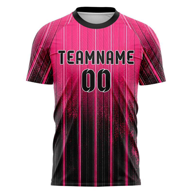 Hot Pink lebendiges Nadelstreifen klassische vertikale Pinstripes Design 11-0010 individuelles Fußballtrikot front