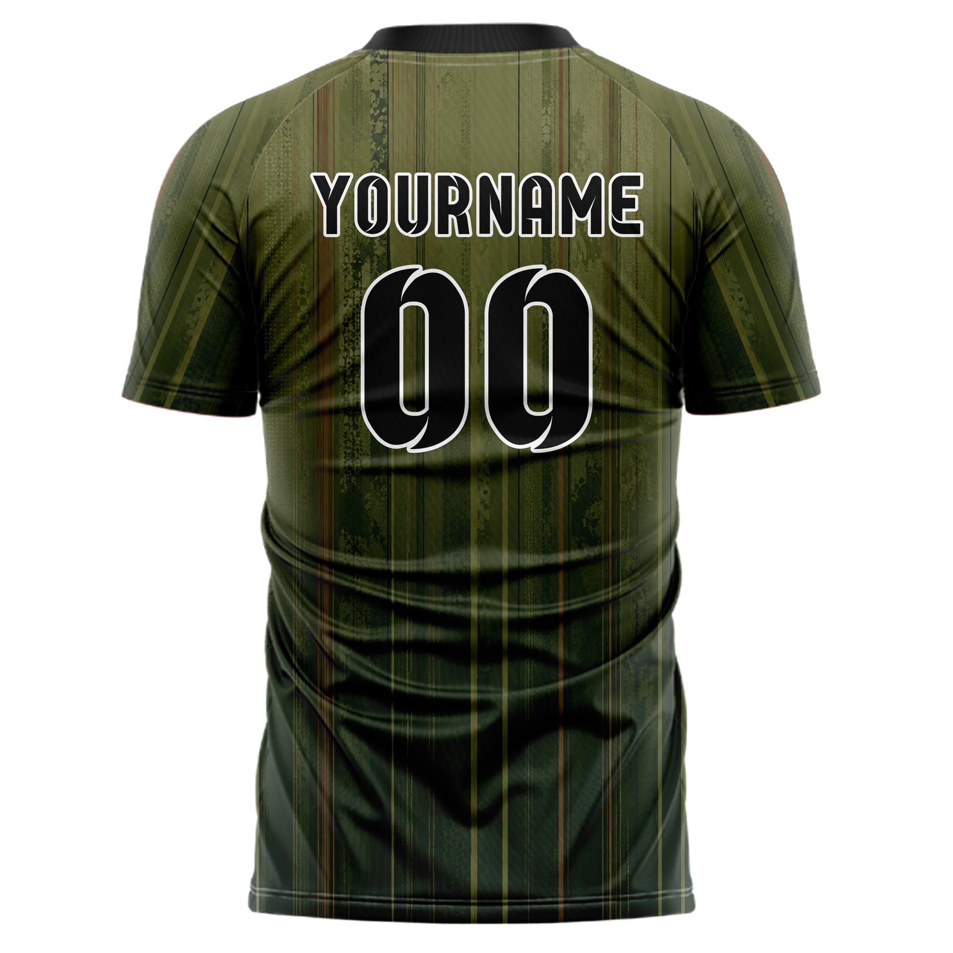 Olivgruen erdiges Nadelstreifen Bottom to Top Verlauf Design 11-0032 individuelles Fußballtrikot back