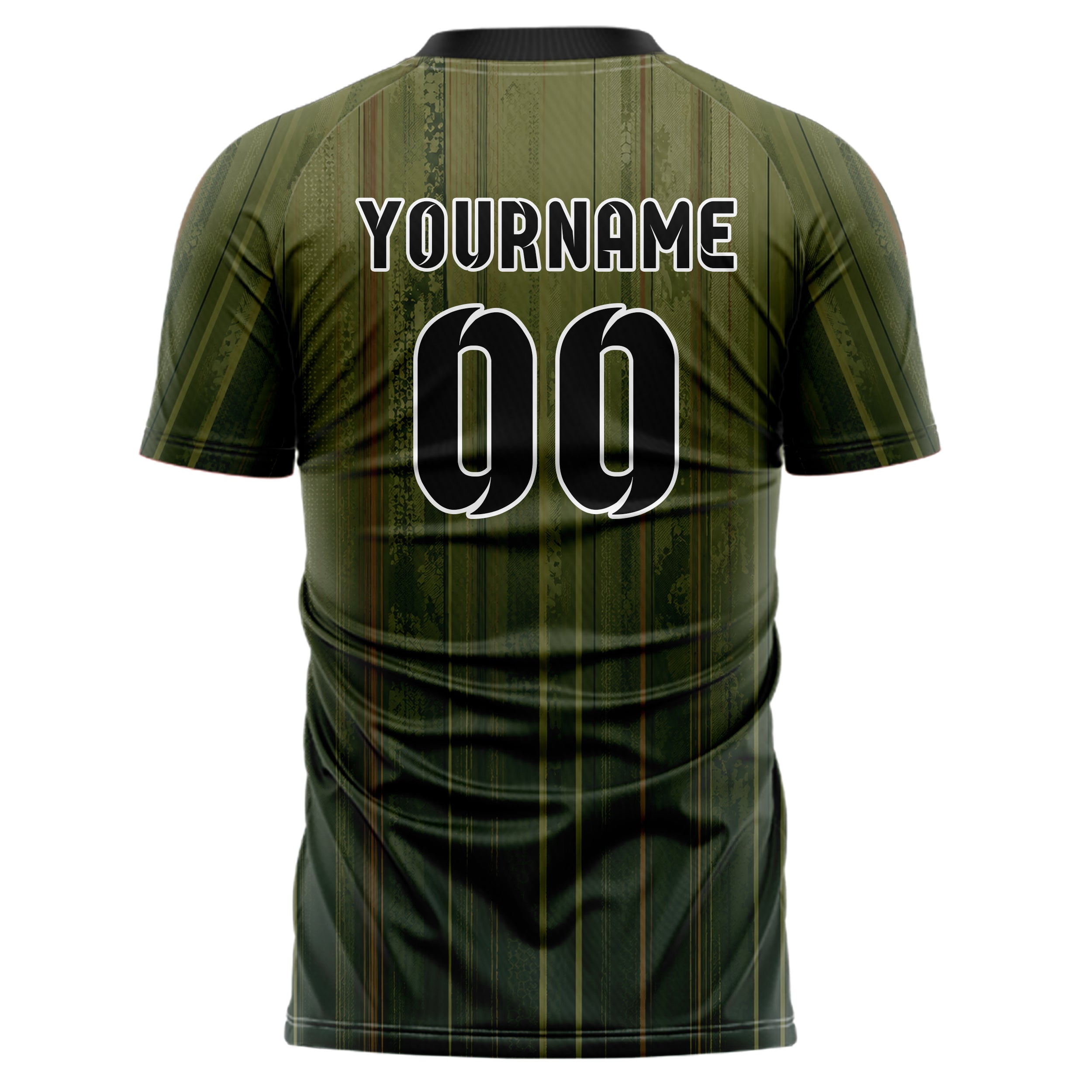 Olivgruen erdiges Nadelstreifen Bottom to Top Verlauf Design 11-0032 individuelles Fußballtrikot back