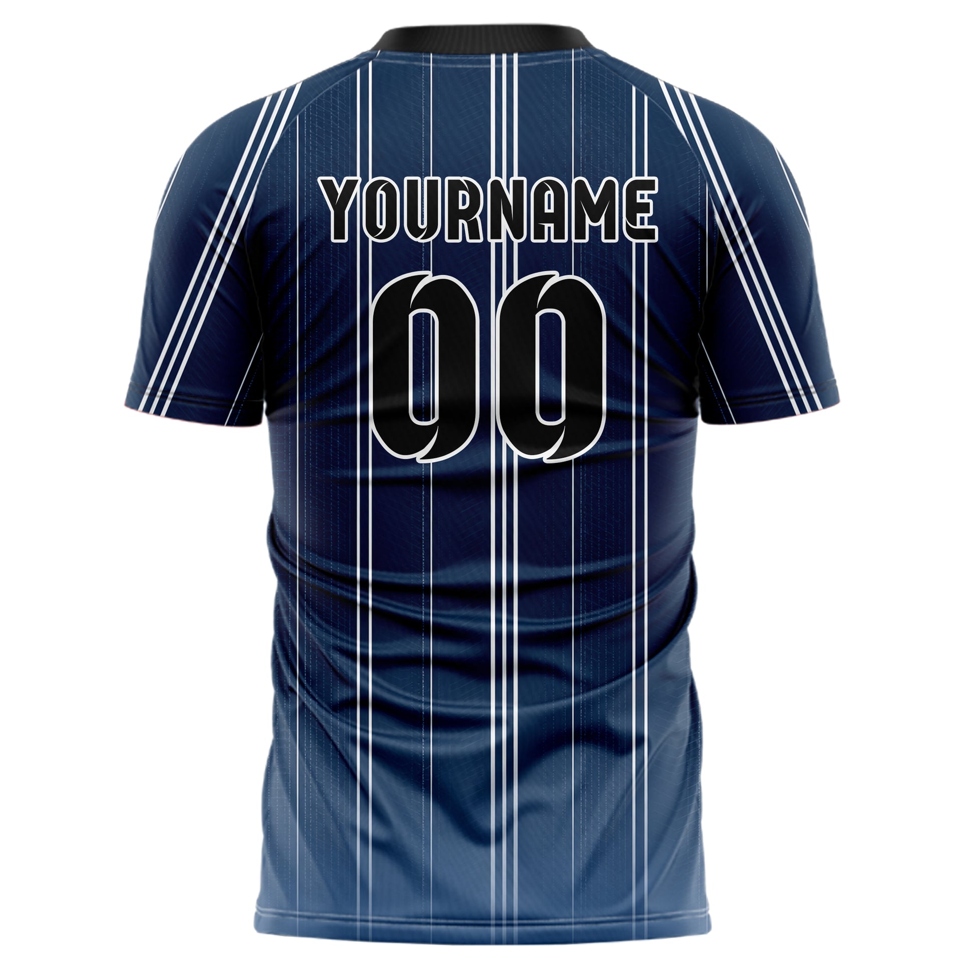 Marineblau klassisches Nadelstreifen klassische vertikale Pinstripes Design 11-0028 individuelles Fußballtrikot back
