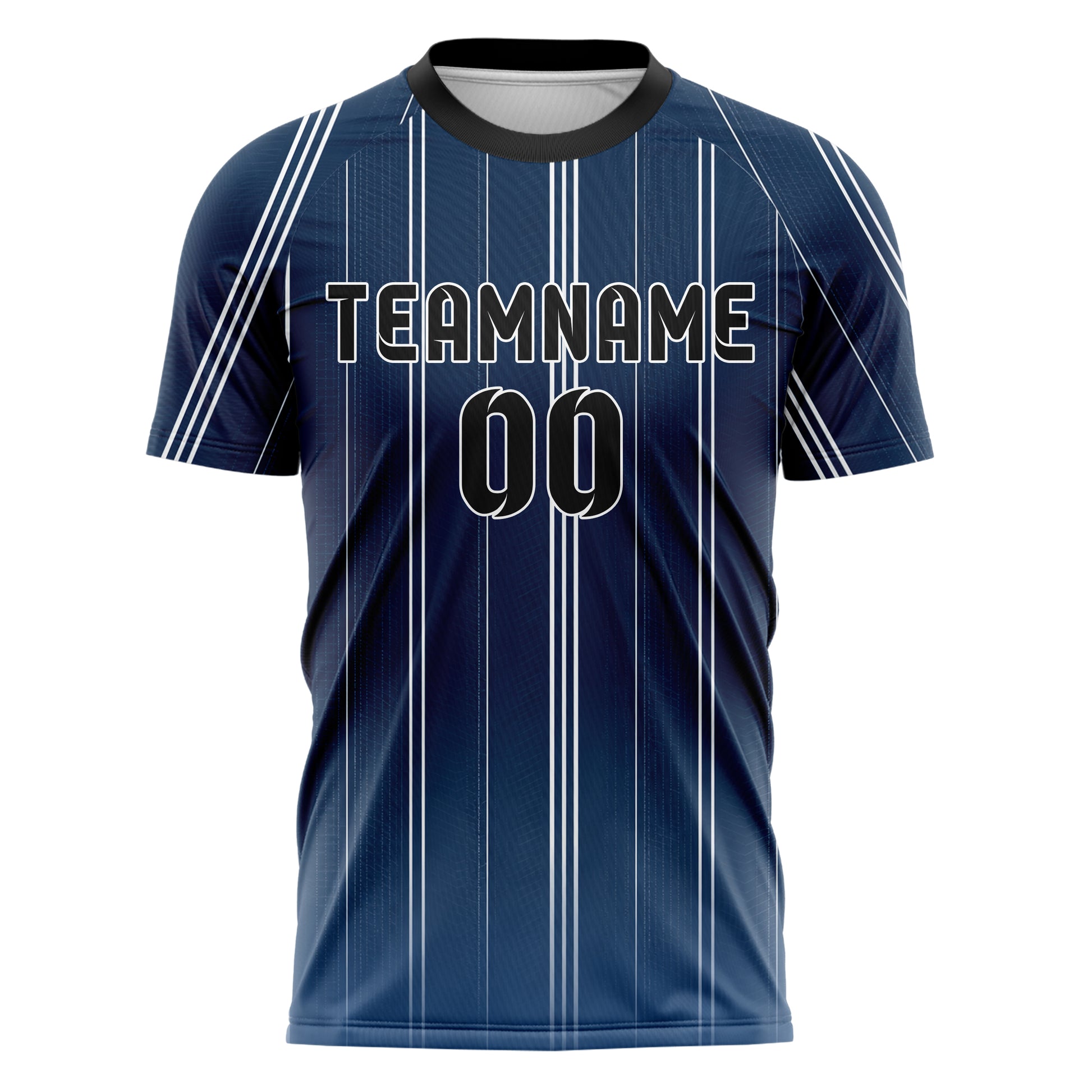 Marineblau klassisches Nadelstreifen klassische vertikale Pinstripes Design 11-0028 individuelles Fußballtrikot front